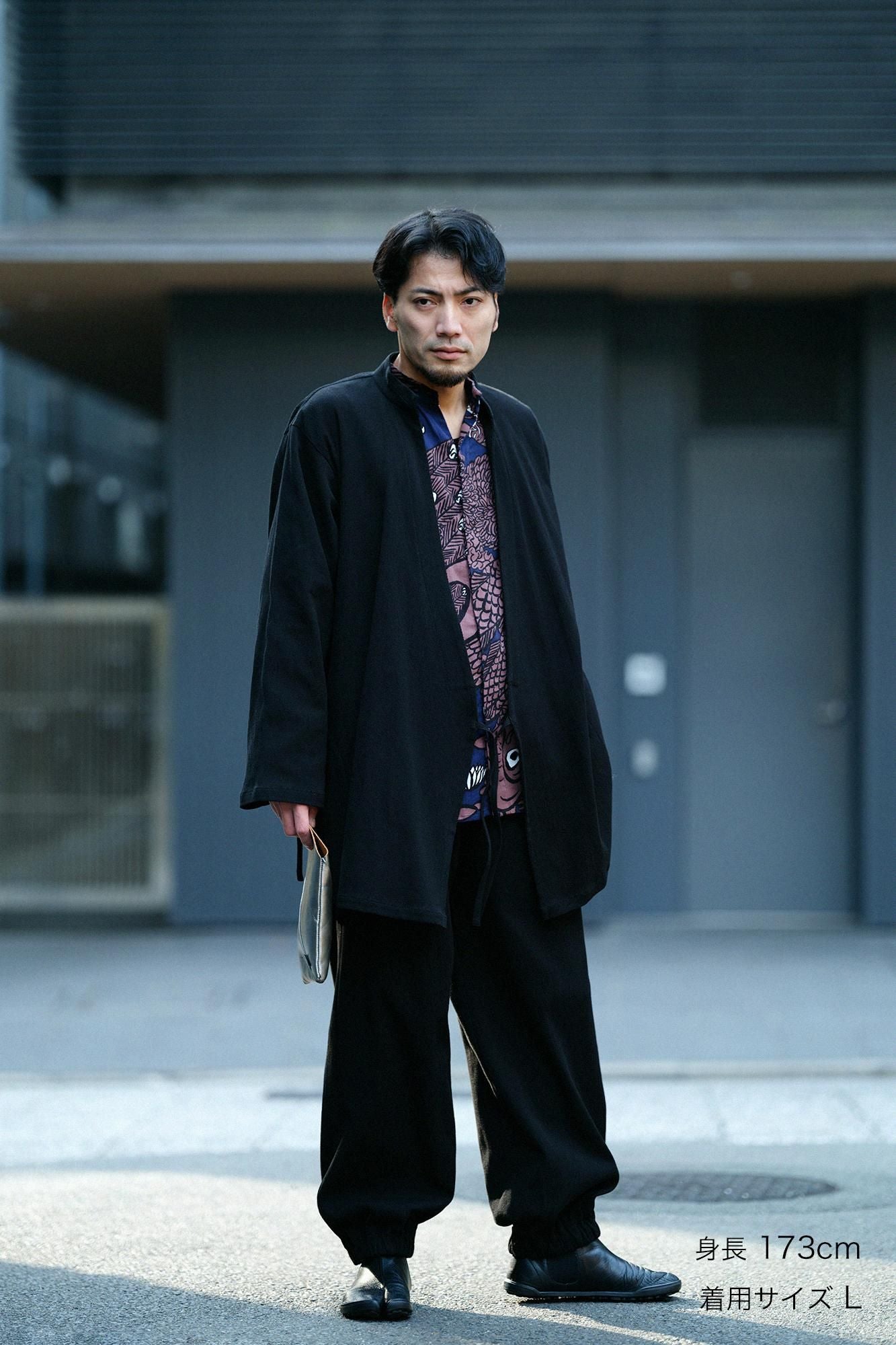 Chizimi Cotton 20/10 Emboss Processed Samue Worker Jacket / Black