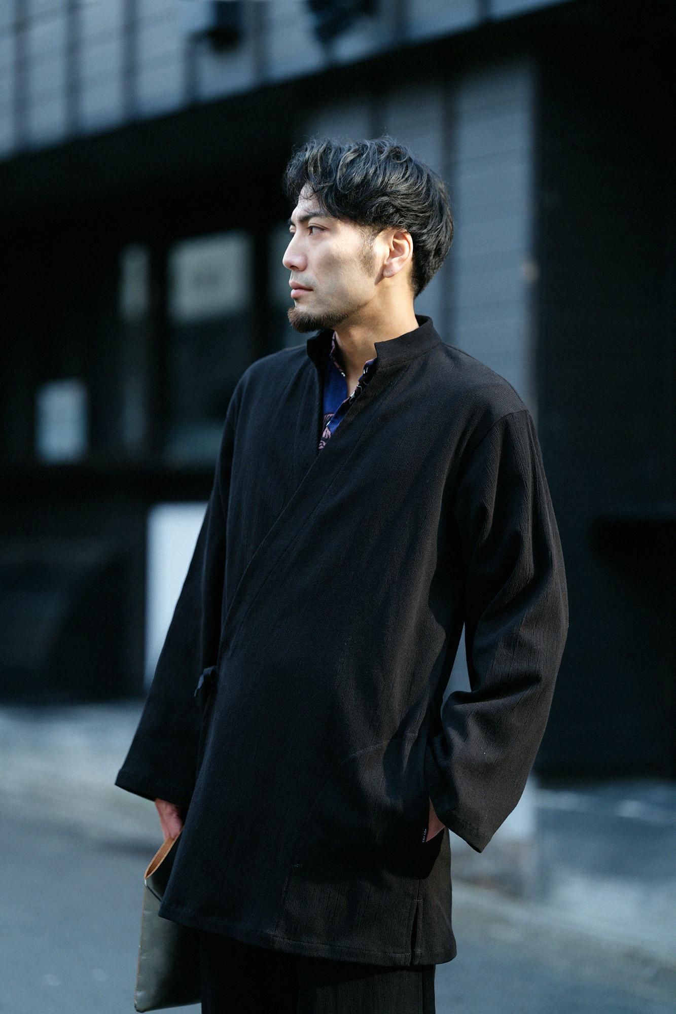 Chizimi Cotton 20/10 Emboss Processed Samue Worker Jacket / Black
