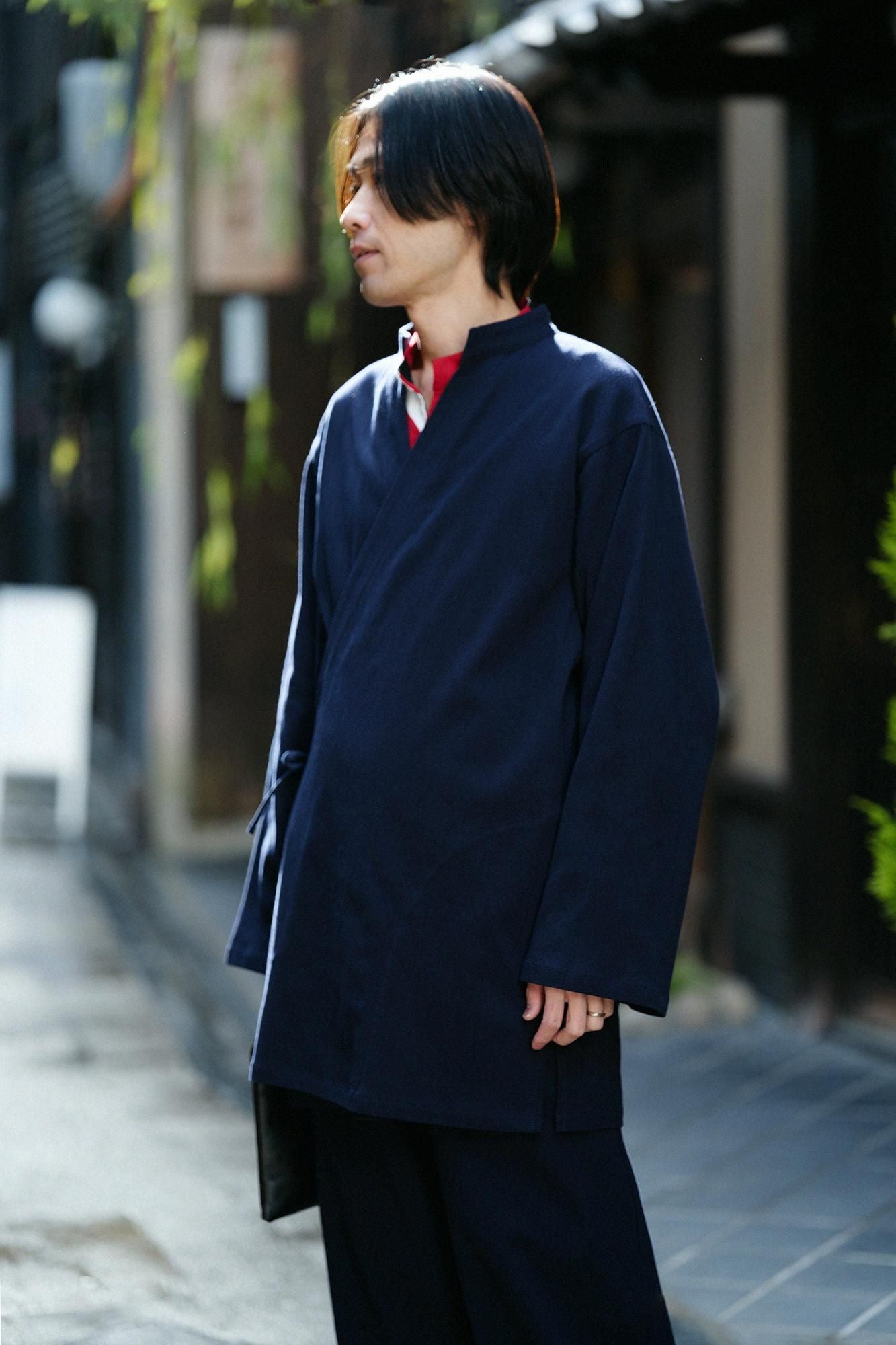 Chizimi Cotton 20/10 Emboss Processed Samue Worker Jacket / Dark Blue