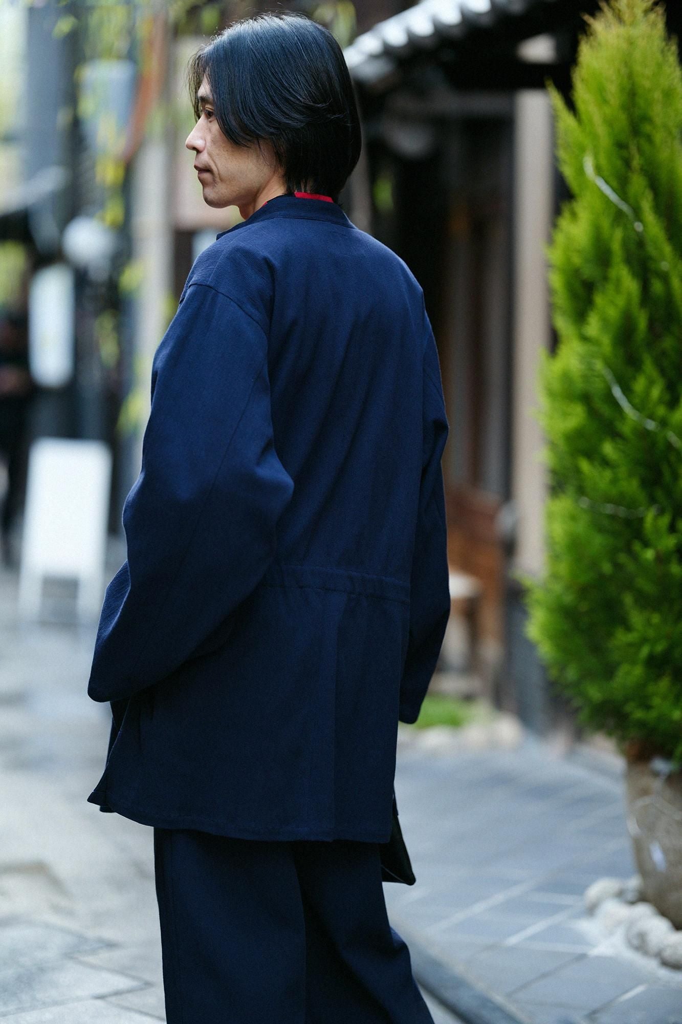 Chizimi Cotton 20/10 Emboss Processed Samue Worker Jacket / Dark Blue