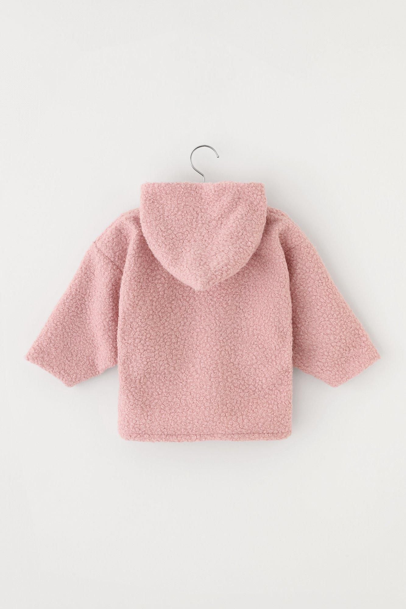 ●仿毛梯形袖連帽外套/桃色x 梅林春光