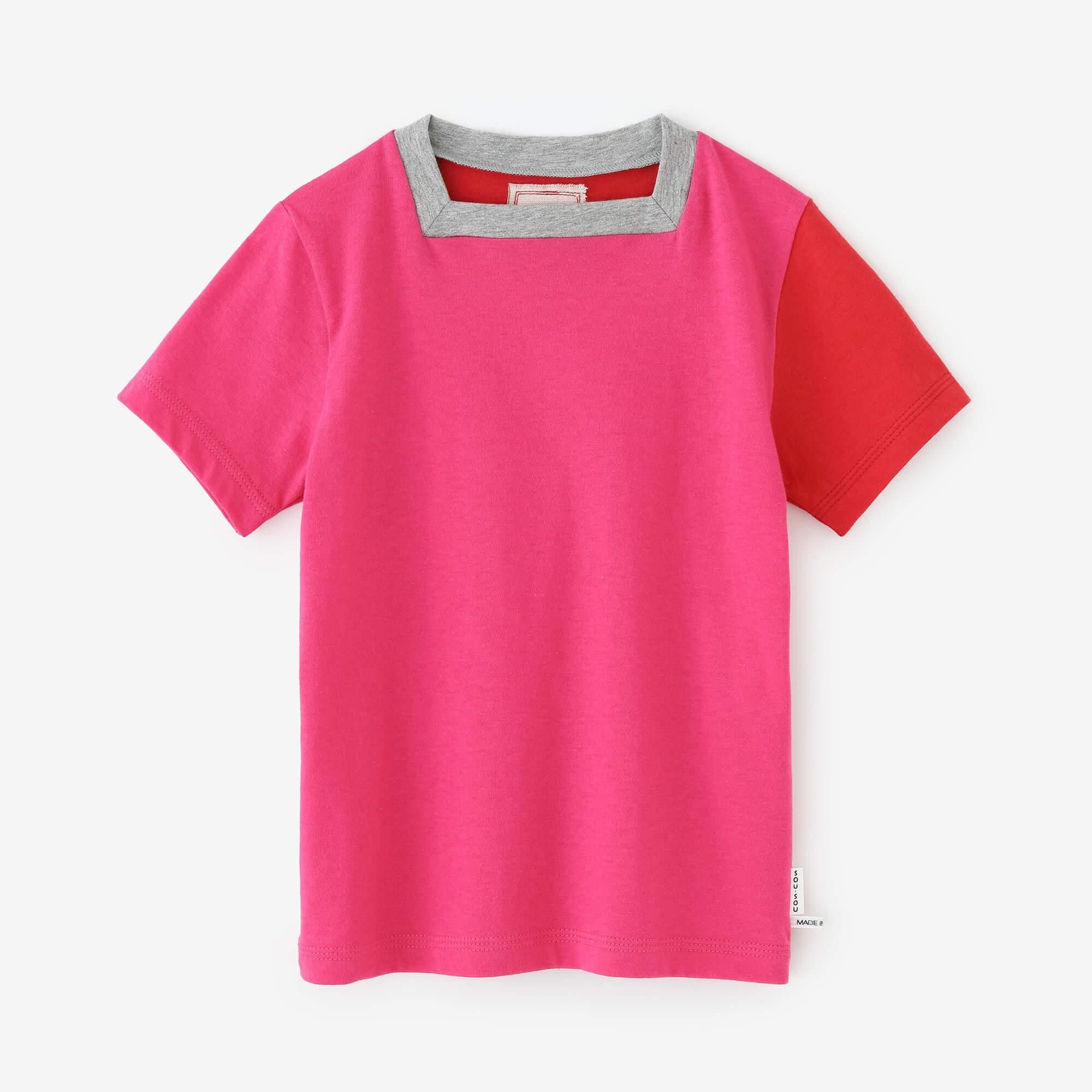 ● Square Neck T-shirt Bi-color / Azalea Color x Red