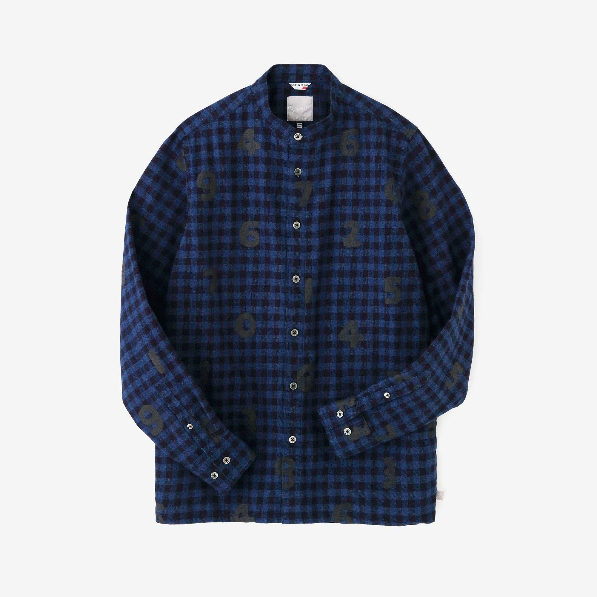Indigo Flannel Check Stand Collar Long-sleeved Shirt SP / SO-SU-U