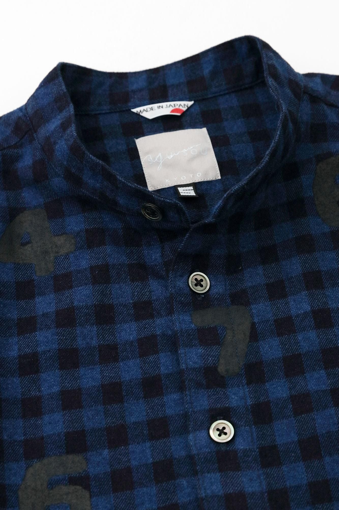 Indigo Flannel Check Stand Collar Long-sleeved Shirt SP / SO-SU-U