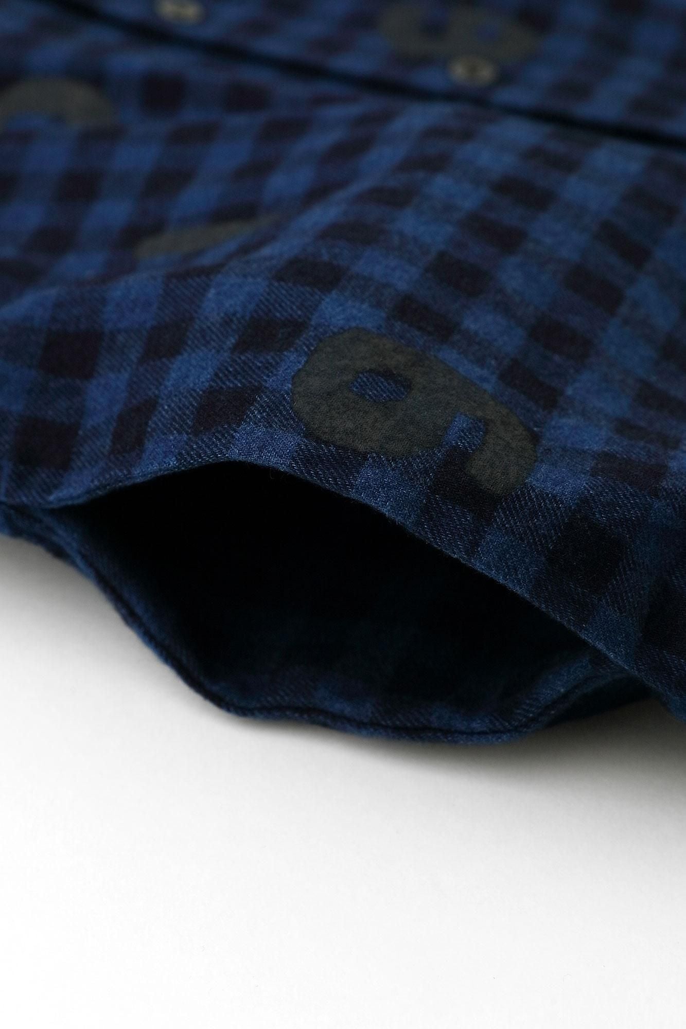 Indigo Flannel Check Stand Collar Long-sleeved Shirt SP / SO-SU-U