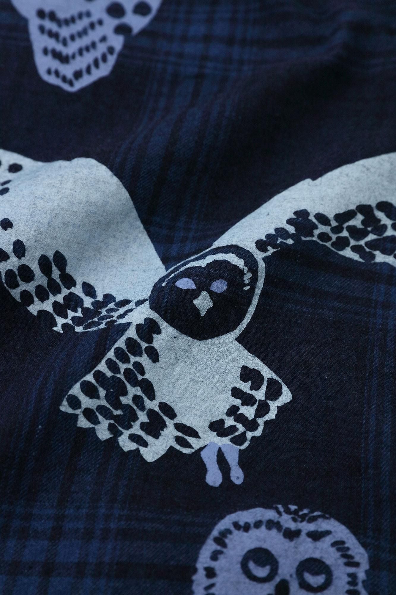 Indigo Flannel Check Stand Collar Long-sleeved Shirt SP / Owl