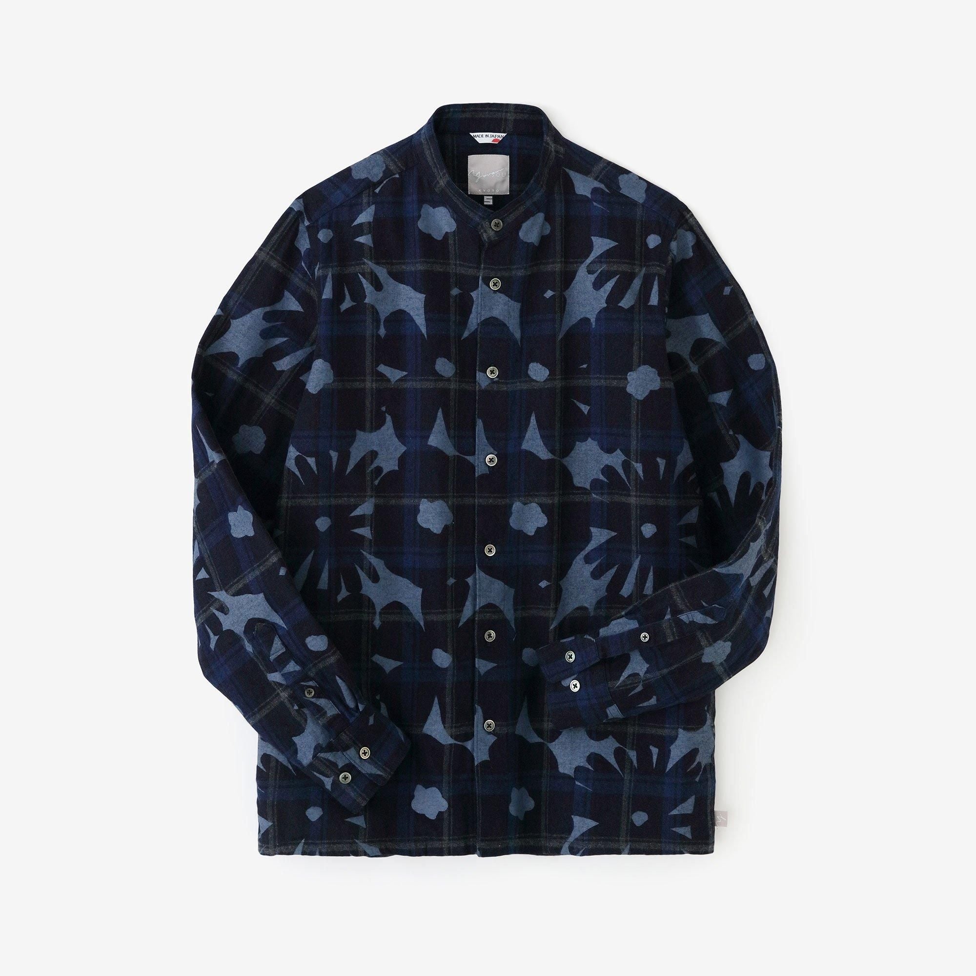 靛藍染法蘭絨格子立領長袖襯衫SP /落落大方