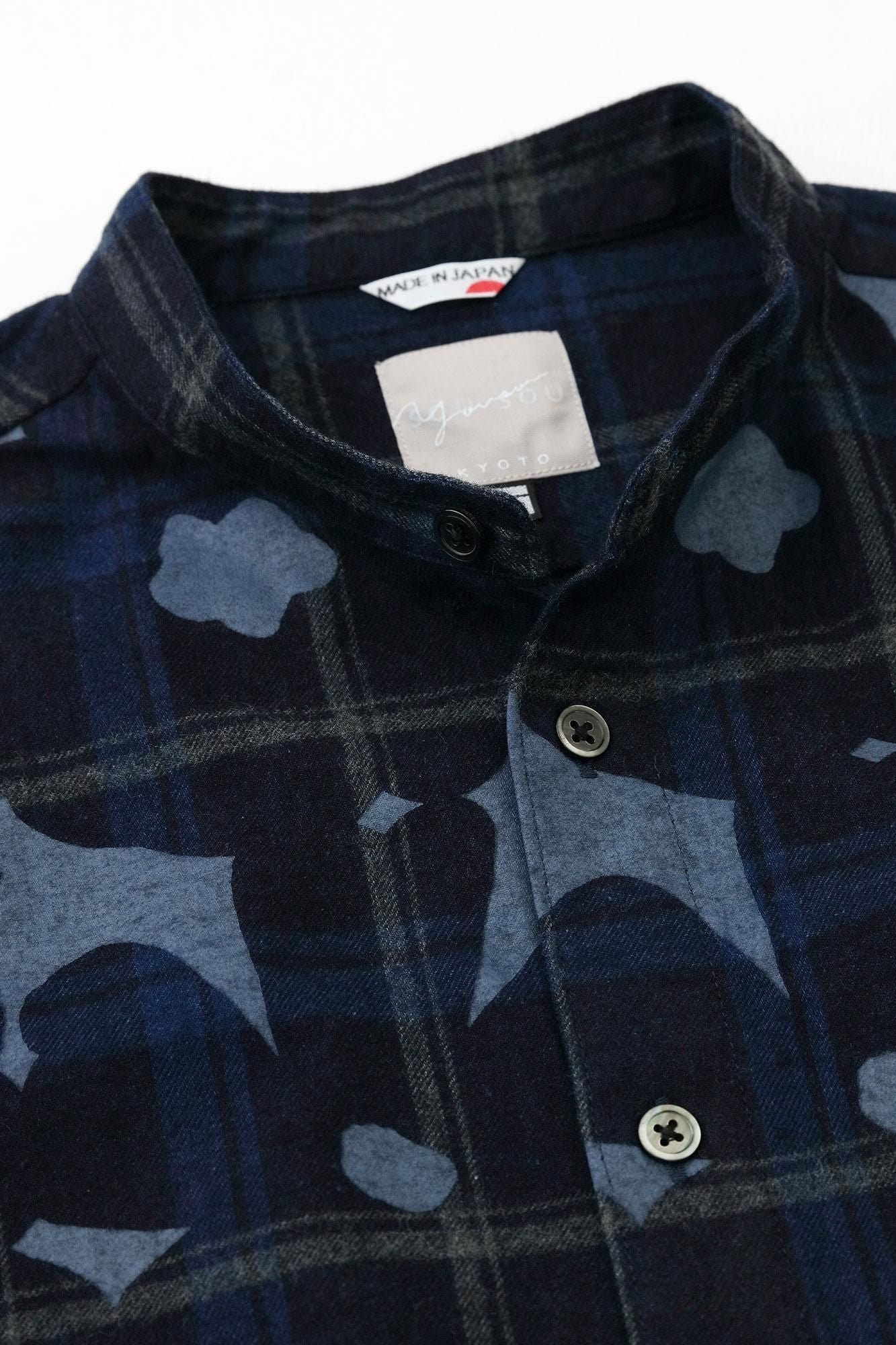 靛藍染法蘭絨格子立領長袖襯衫SP /落落大方