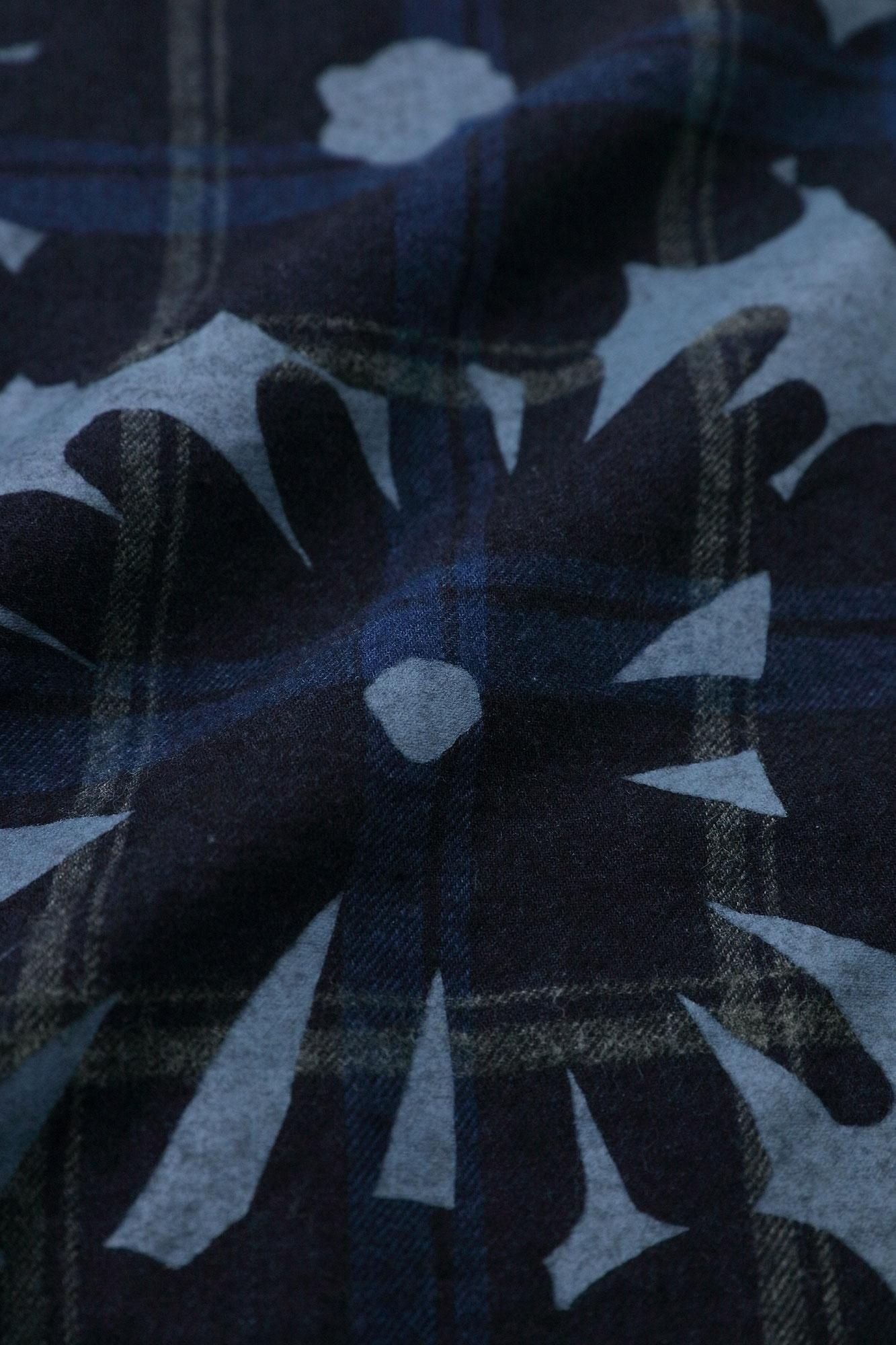 靛藍染法蘭絨格子立領長袖襯衫SP /落落大方