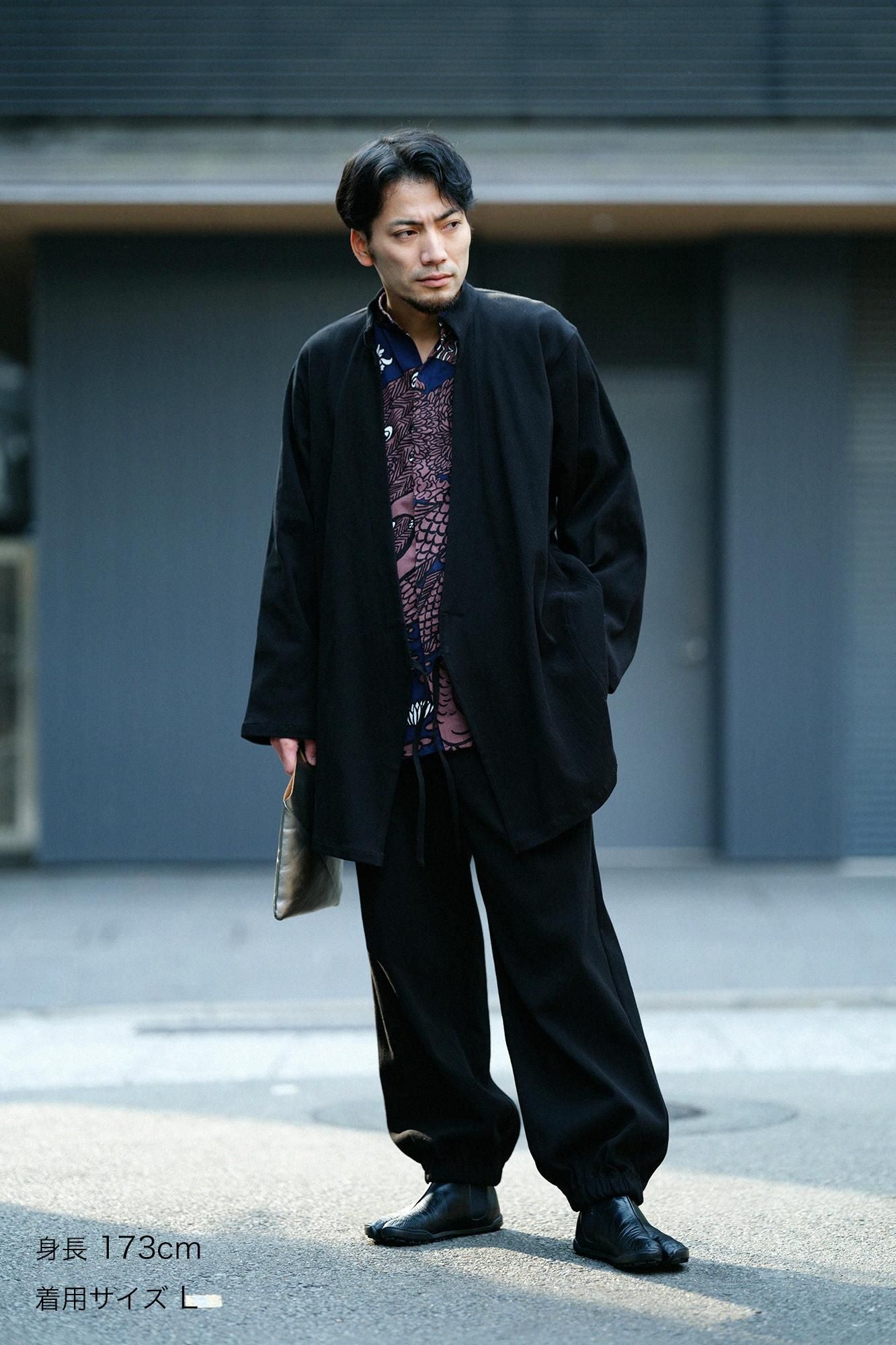 高島縮 20/10 ピケエンボス 作務衣(さむえ) 下/濡羽色(ぬればいろ)