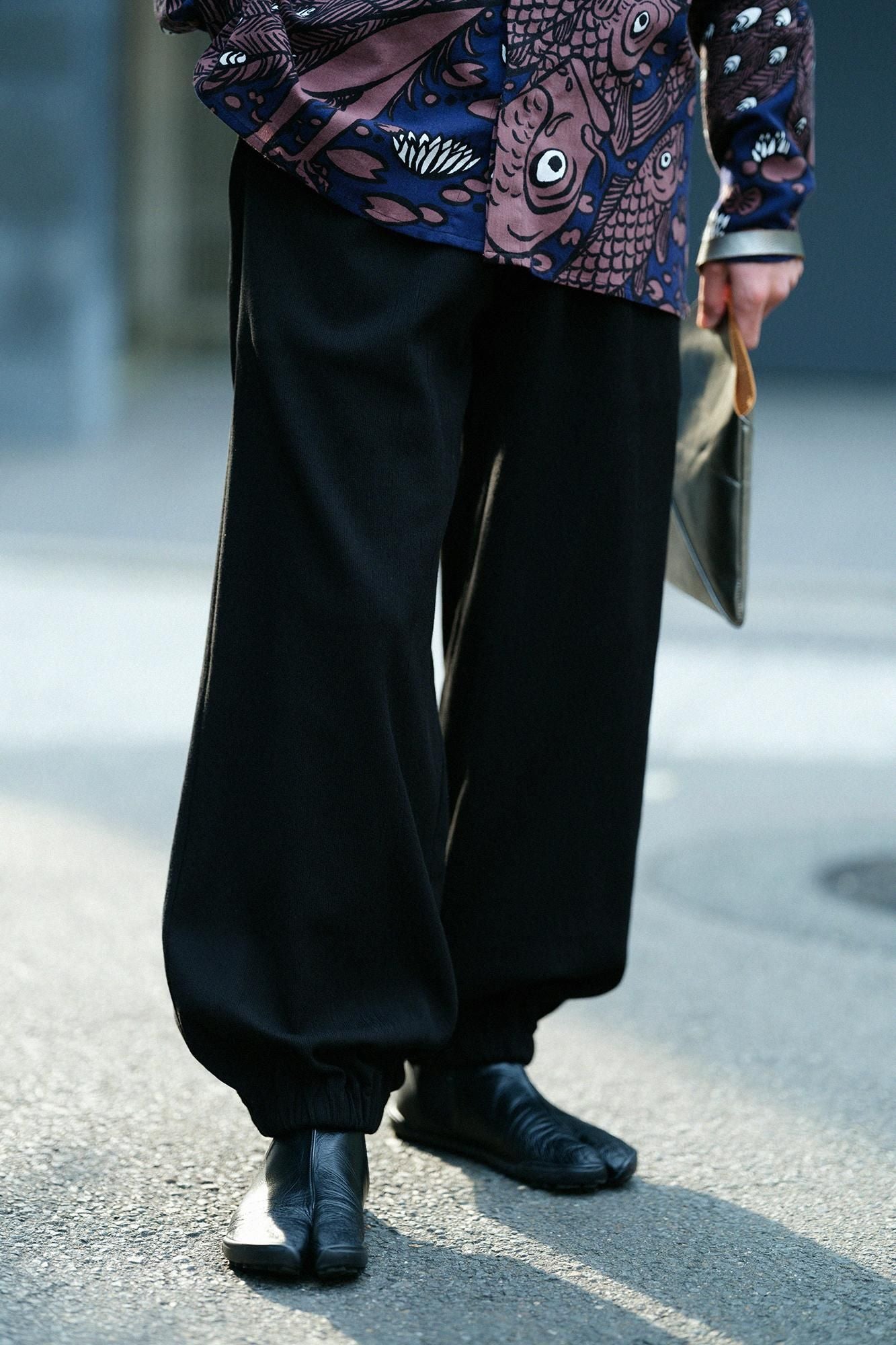 高島縮 20/10 ピケエンボス 作務衣(さむえ) 下/濡羽色(ぬればいろ)