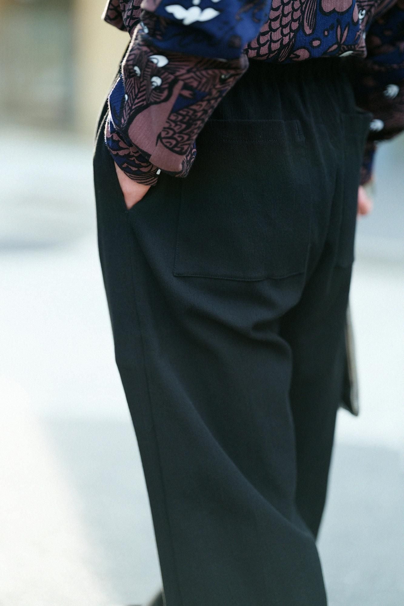 高島縮 20/10 ピケエンボス 作務衣(さむえ) 下/濡羽色(ぬればいろ)