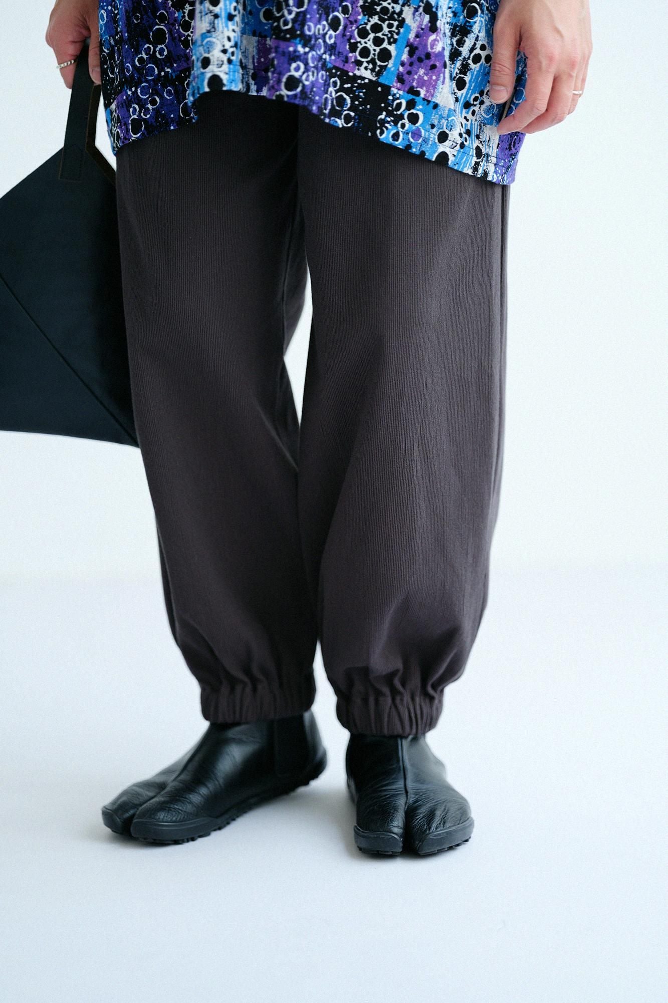 高島縮 20/10 ピケエンボス 作務衣(さむえ) 下/濃灰(こいはい)