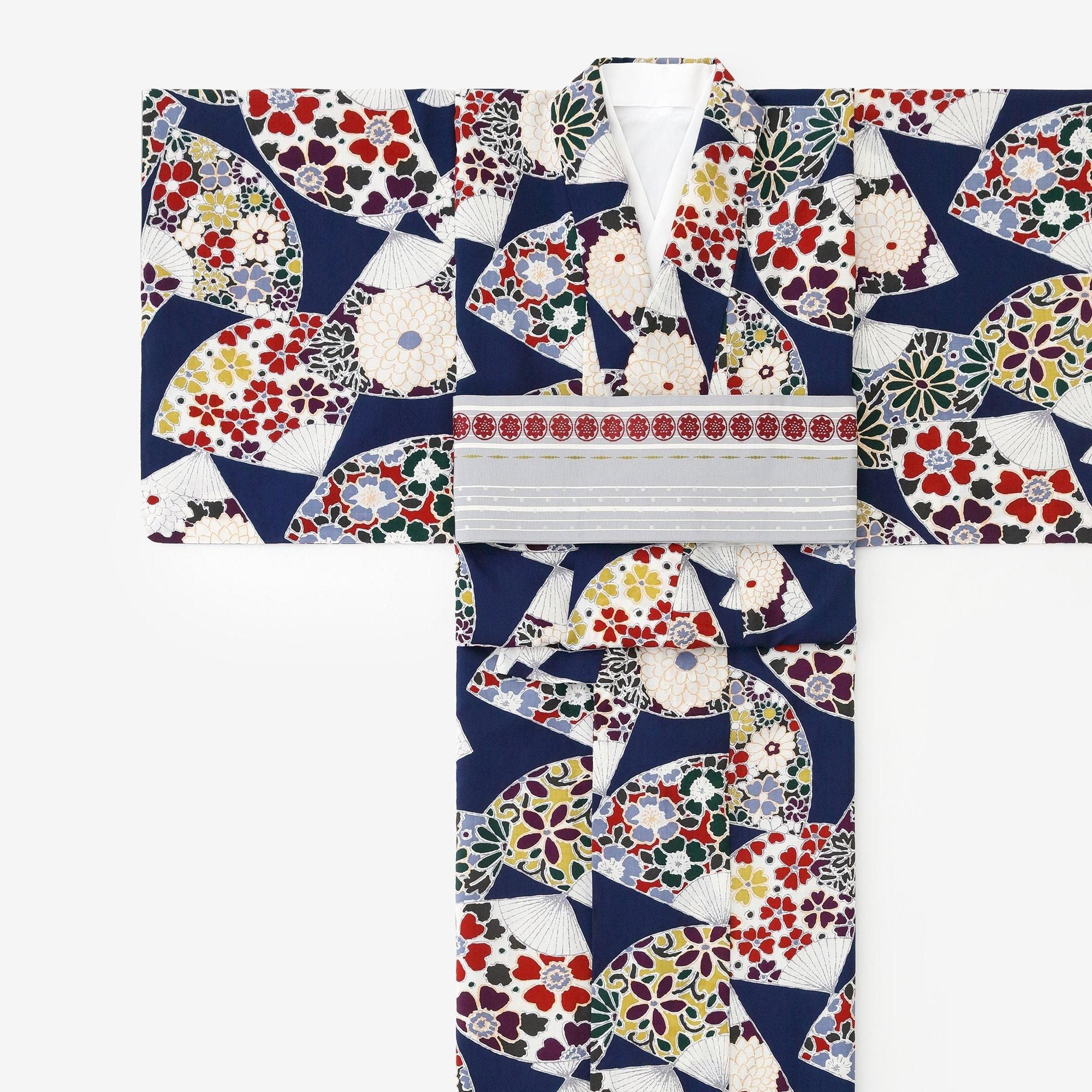 【お仕立て付き】モスリン 着物(総裏仕立て)/扇(おうぎ)【※お届けに約7週間】