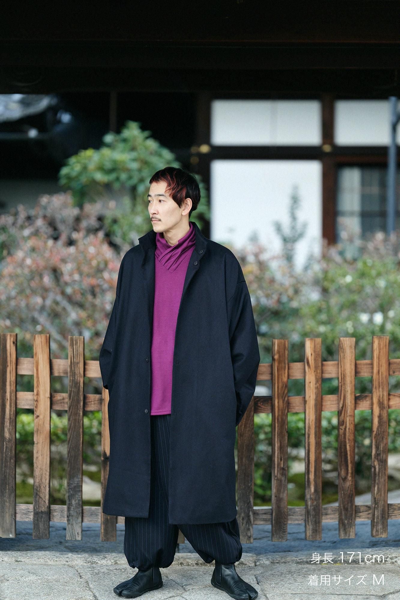 Combed Yarn Herringbone Weave Wrap Harem Pants / Dark Blue Stripes