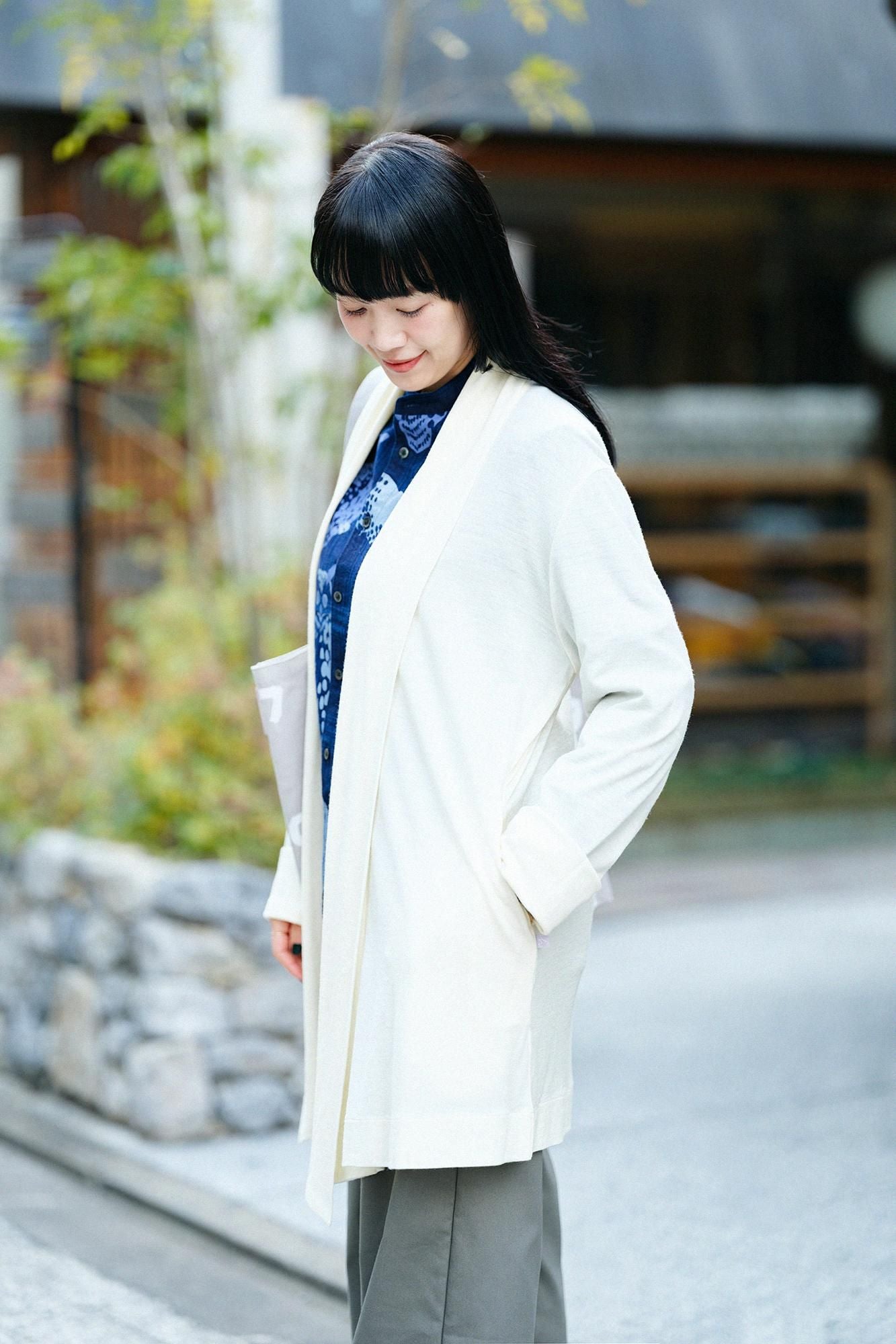 超級 150 年代平針織 可洗羊毛蘭陀外套/鳥白色