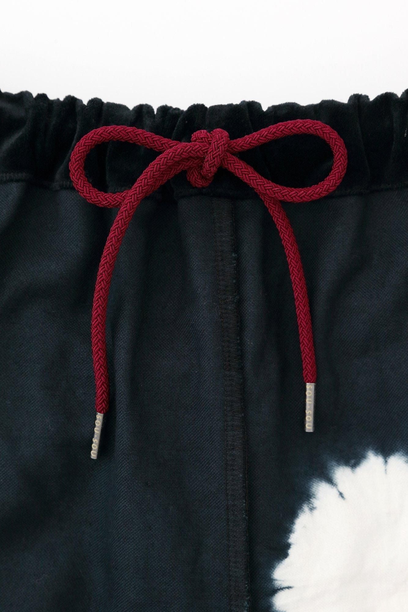 Konsei Tie-dye Blue Green Cotton-linen Blend Monpe Workers Pants / Large Polka Dots Black x Raw White