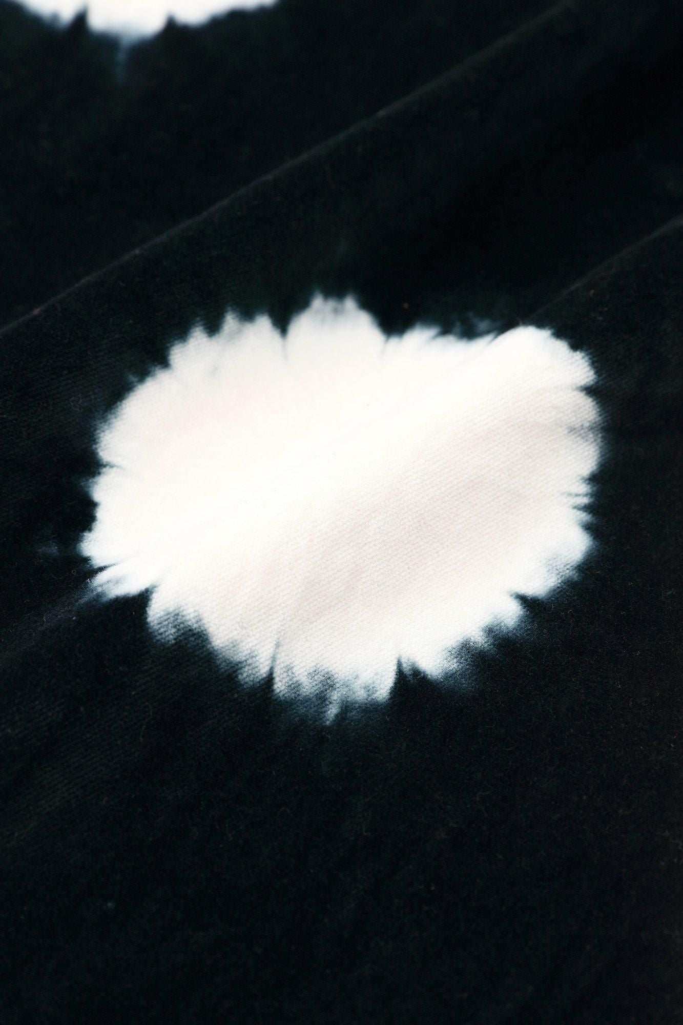 Konsei Tie-dye Blue Green Cotton-linen Blend Monpe Workers Pants / Large Polka Dots Black x Raw White