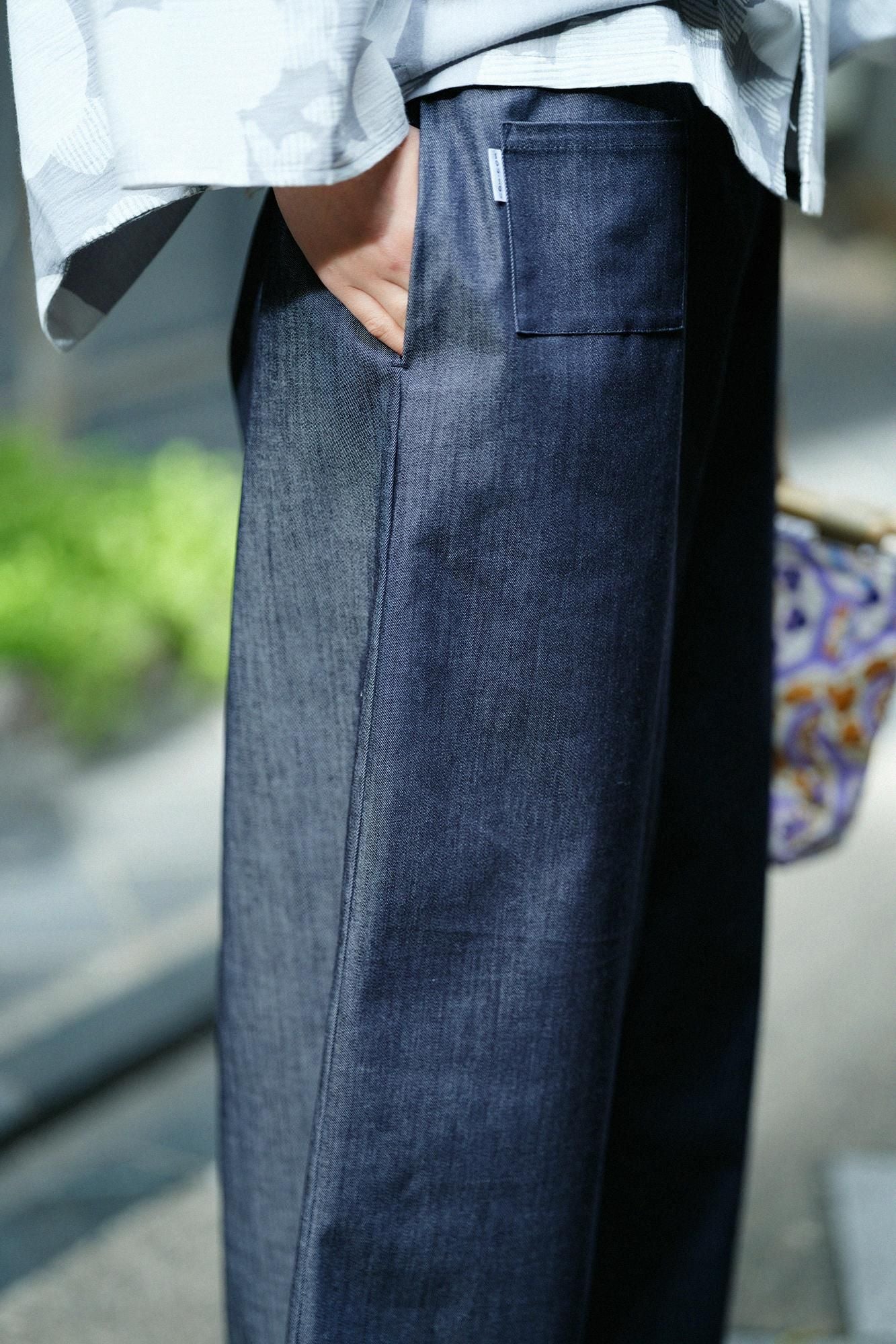 【net限定】ストレッチデニム 広形(ひろなり)もんぺ/濃紺(のうこん)