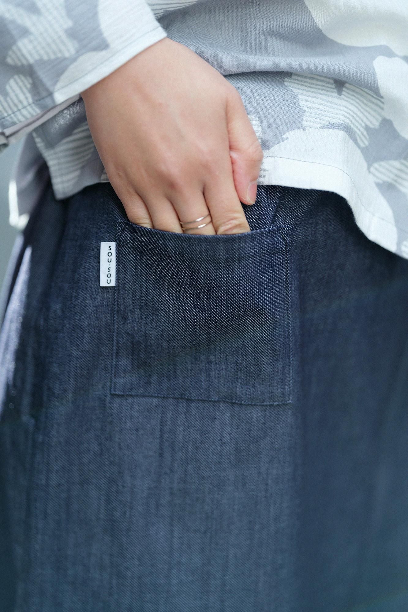 【net限定】ストレッチデニム 広形(ひろなり)もんぺ/濃紺(のうこん)