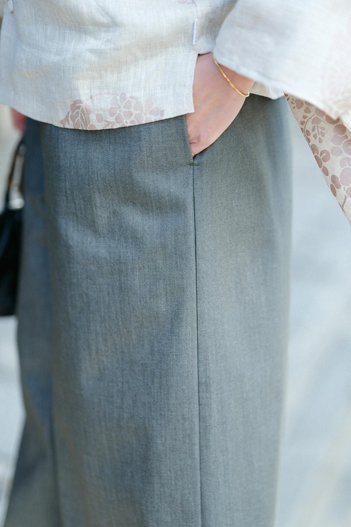 Stretch Denim Wide-legged Pants / Moss Green