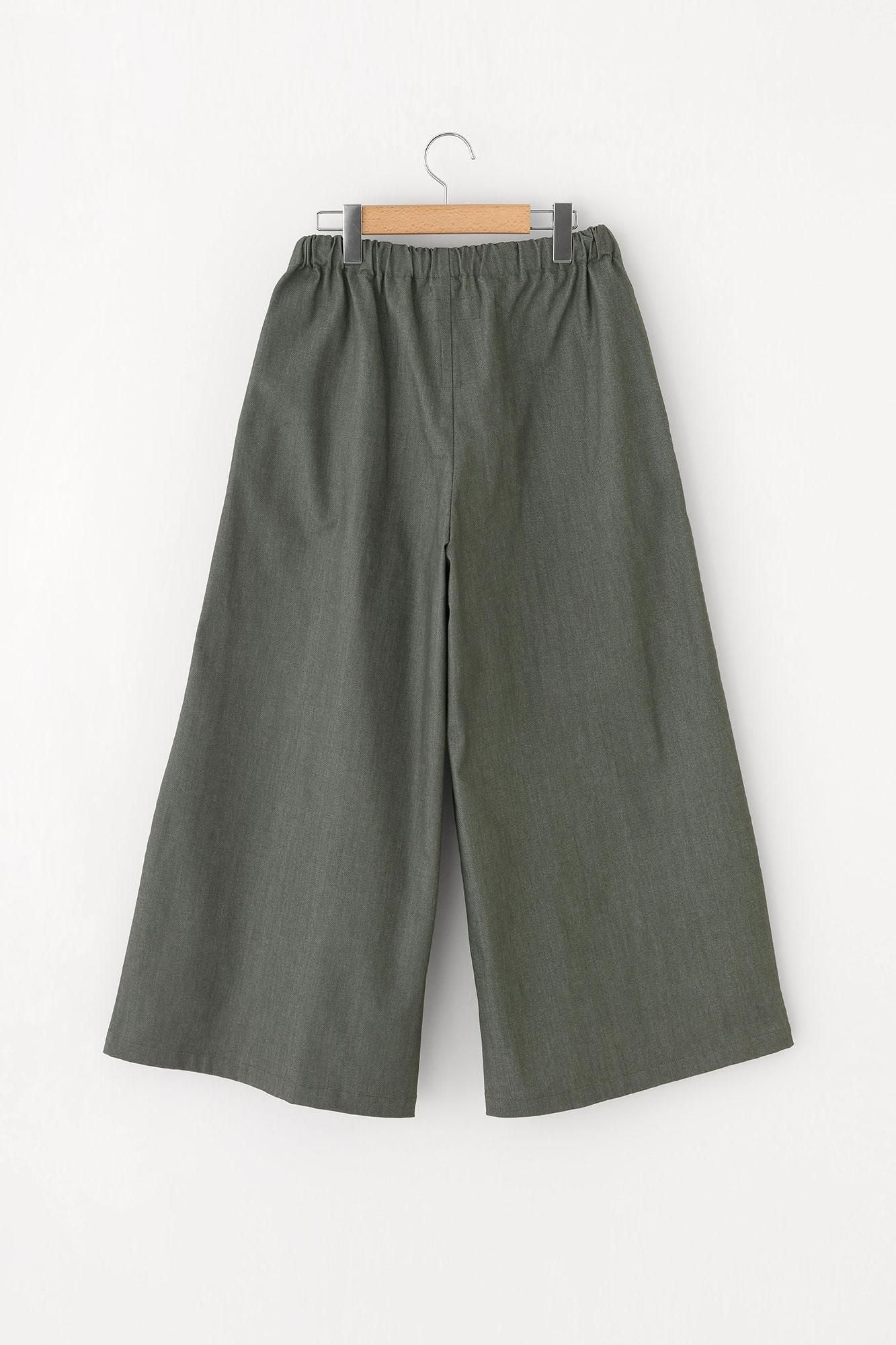 Stretch Denim Wide-legged Pants / Moss Green