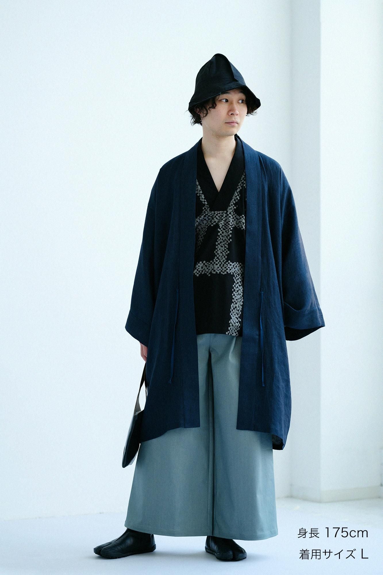 【net限定】ストレッチデニム 広形(ひろなり)もんぺ/湊鼠(みなとねず)