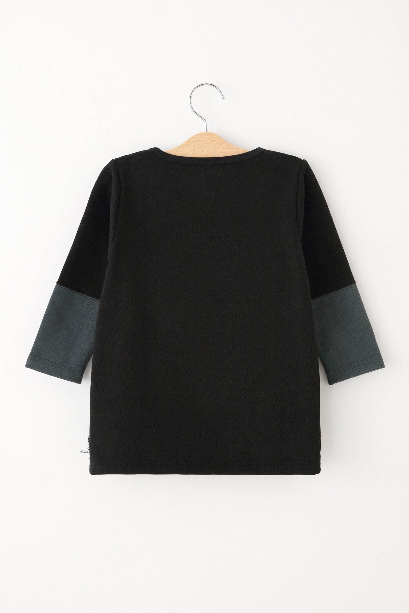 ● Fleece Lining Bi-color Sleeve Square Neck Shirt Akome / Black×Grey