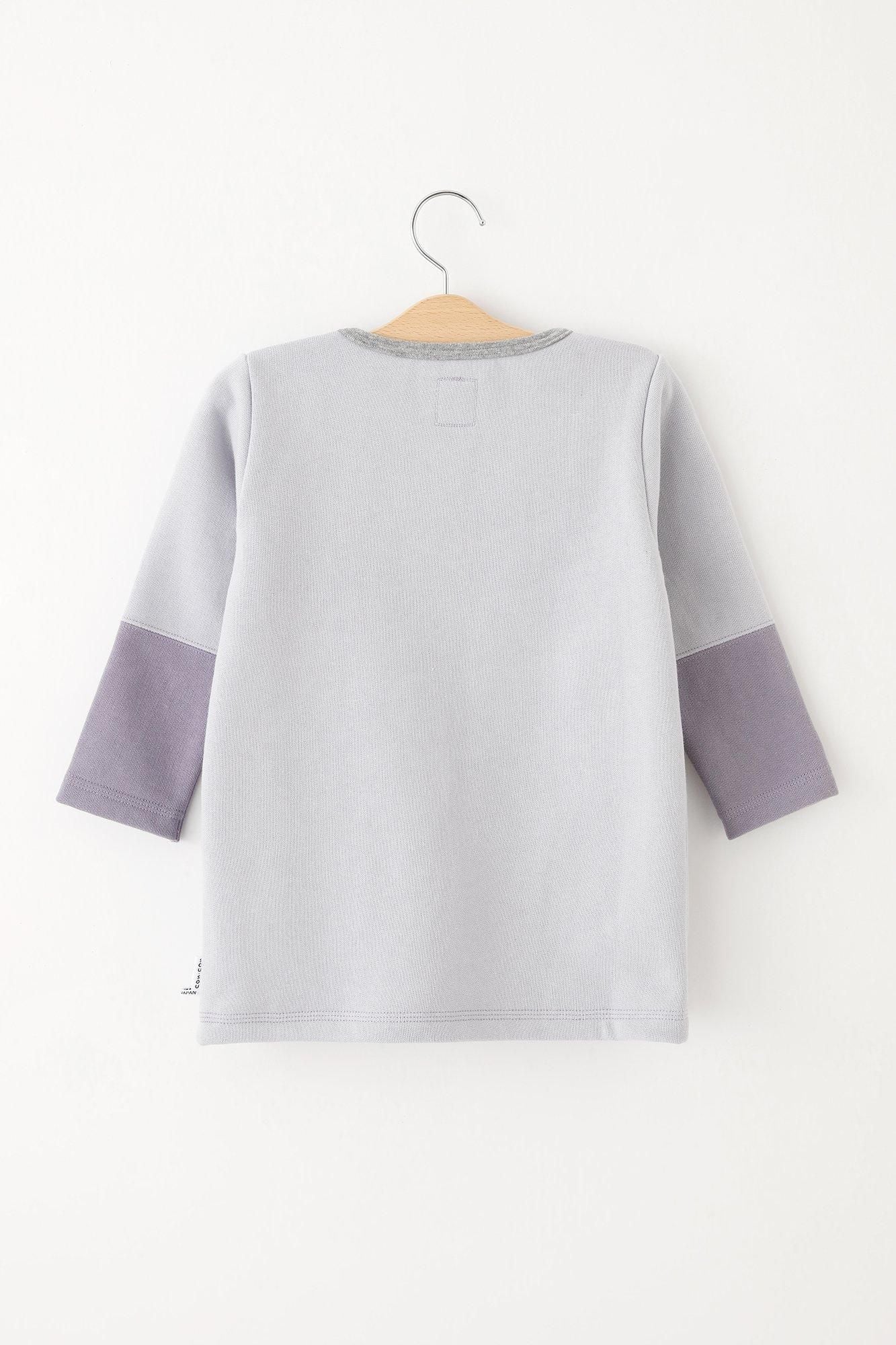 ● Fleece Lining Bi-color Sleeve Square Neck Shirt Akome / Light Blue×Purple