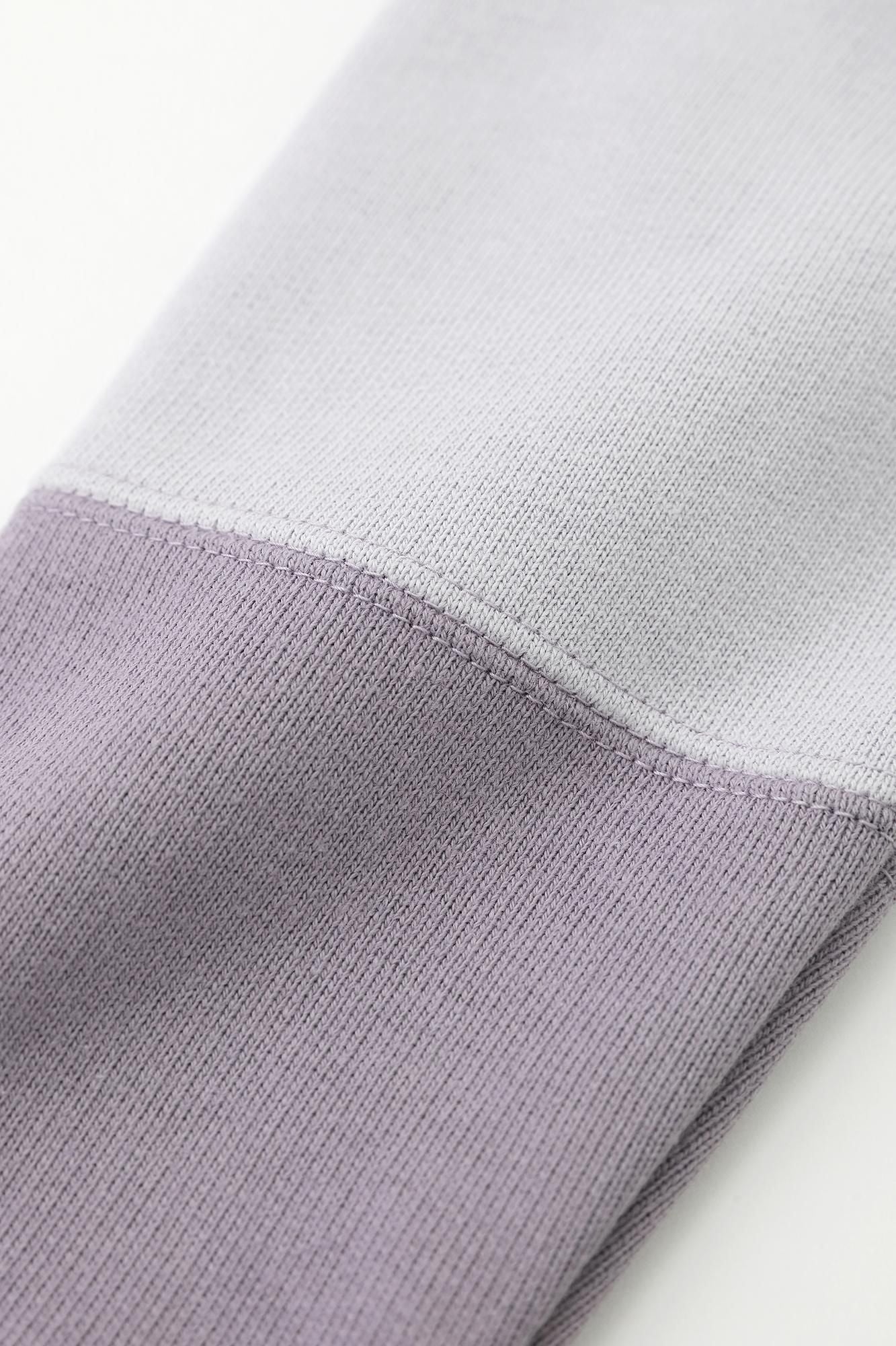 ● Fleece Lining Bi-color Sleeve Square Neck Shirt Akome / Light Blue×Purple