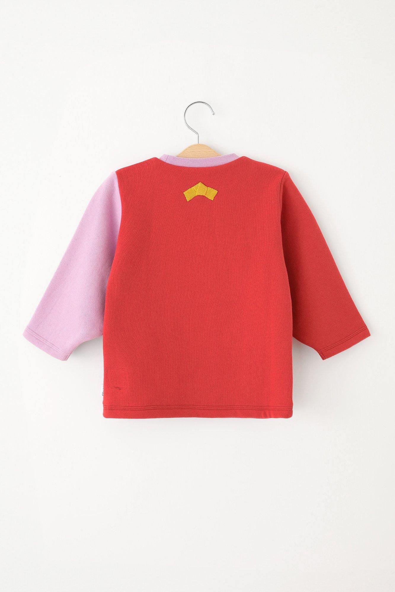 ●內起絨 圓弧袖上衣 背御守/紅色×桃色