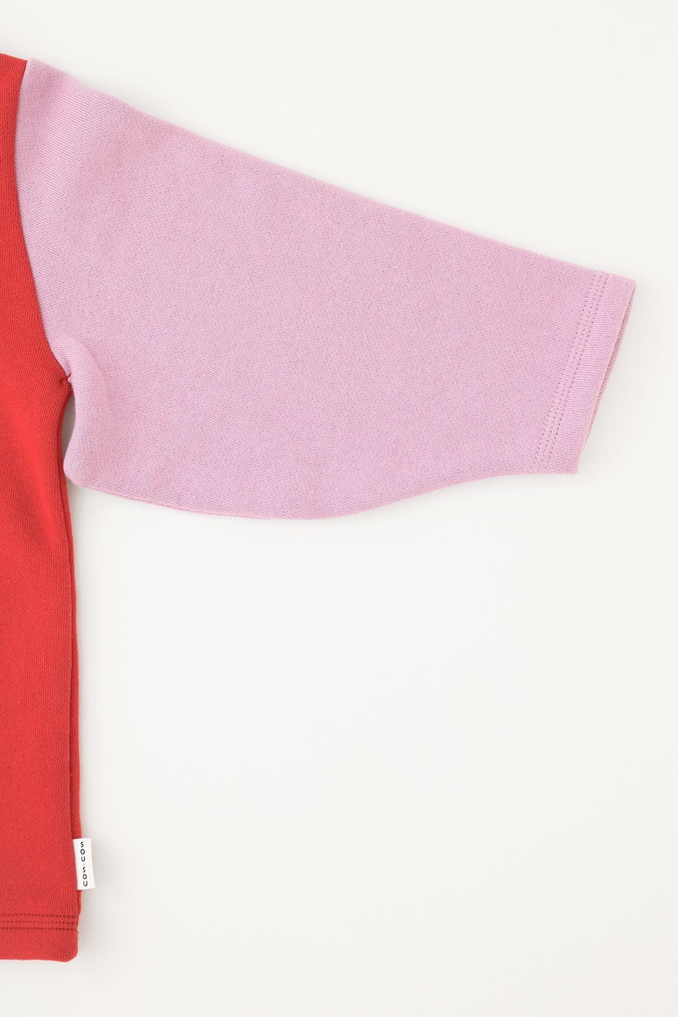 ●內起絨 圓弧袖上衣 背御守/紅色×桃色