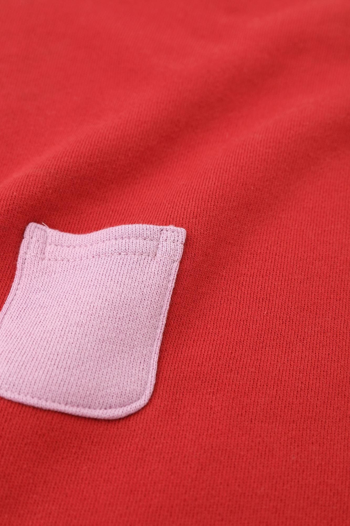 ●內起絨 圓弧袖上衣 背御守/紅色×桃色