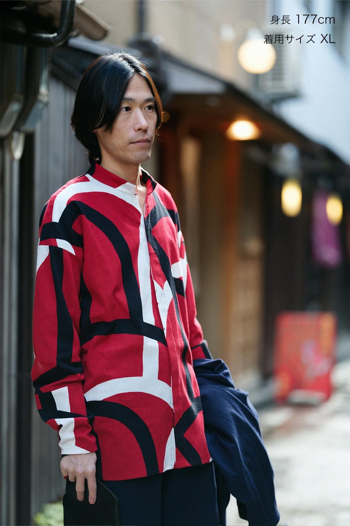 Chizimi Cotton 20/20 Band Collar Tight-sleeved Kimono Shirt / Waterfall