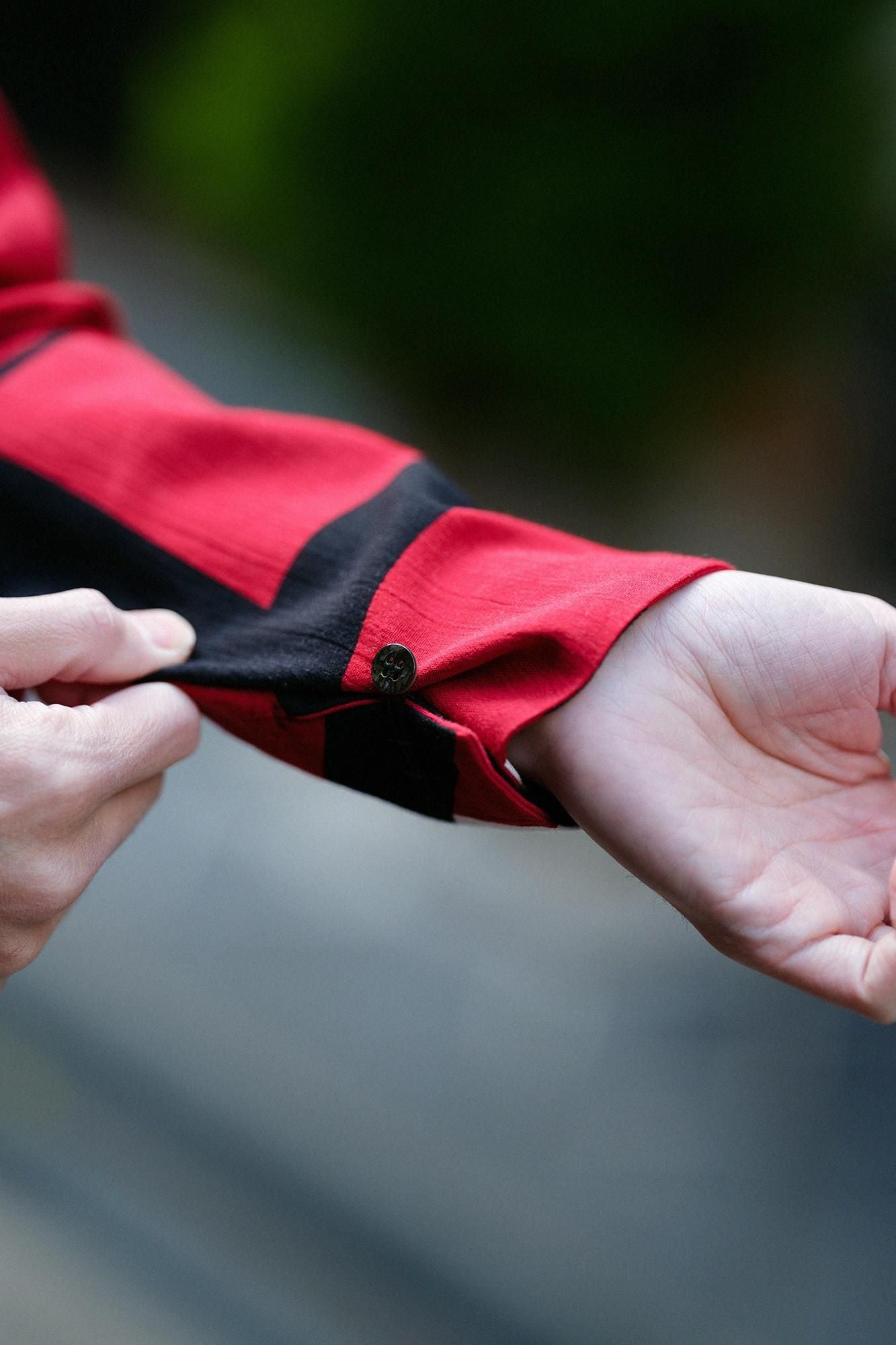 Chizimi Cotton 20/20 Band Collar Tight-sleeved Kimono Shirt / Waterfall