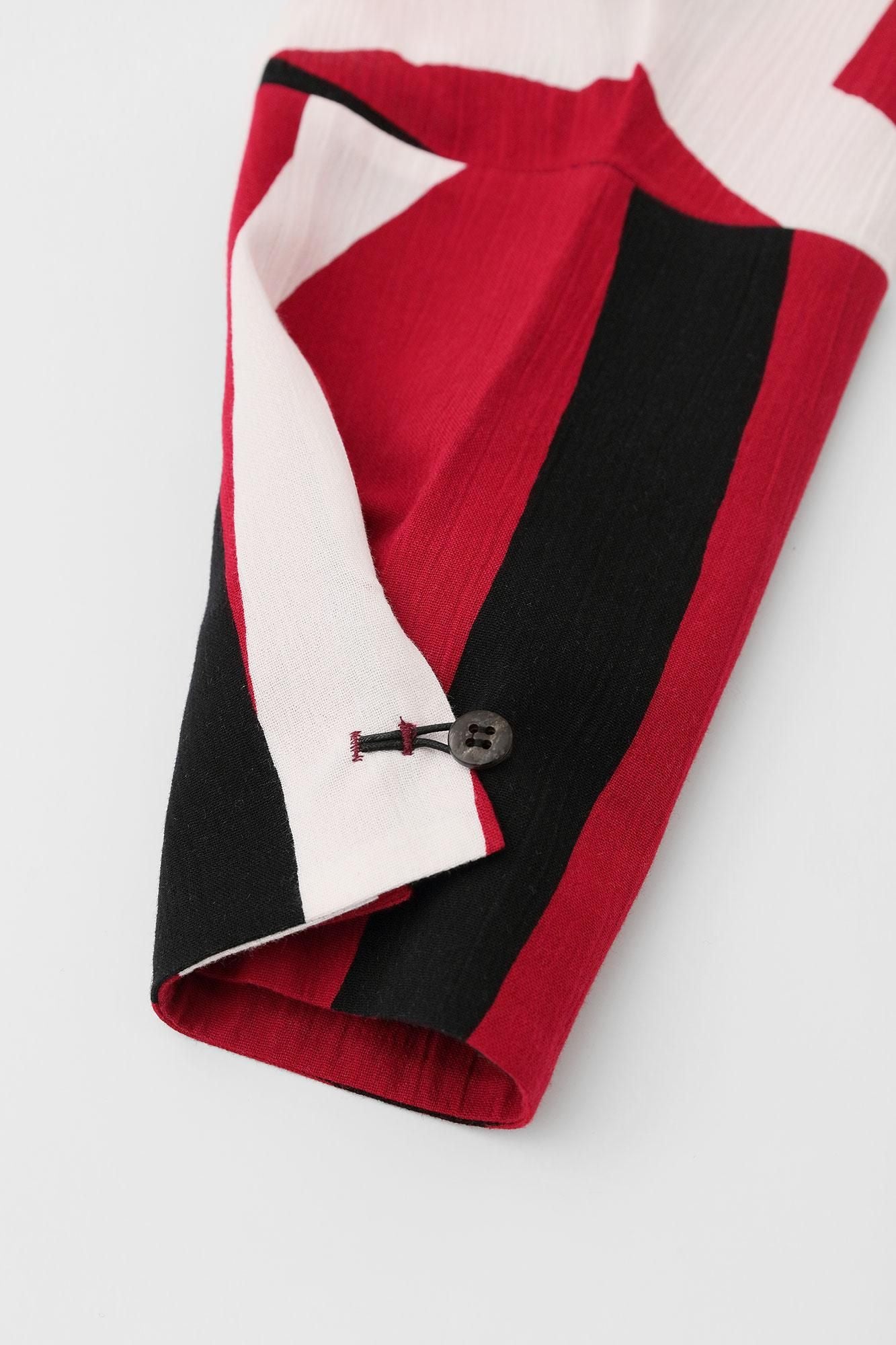 Chizimi Cotton 20/20 Band Collar Tight-sleeved Kimono Shirt / Waterfall