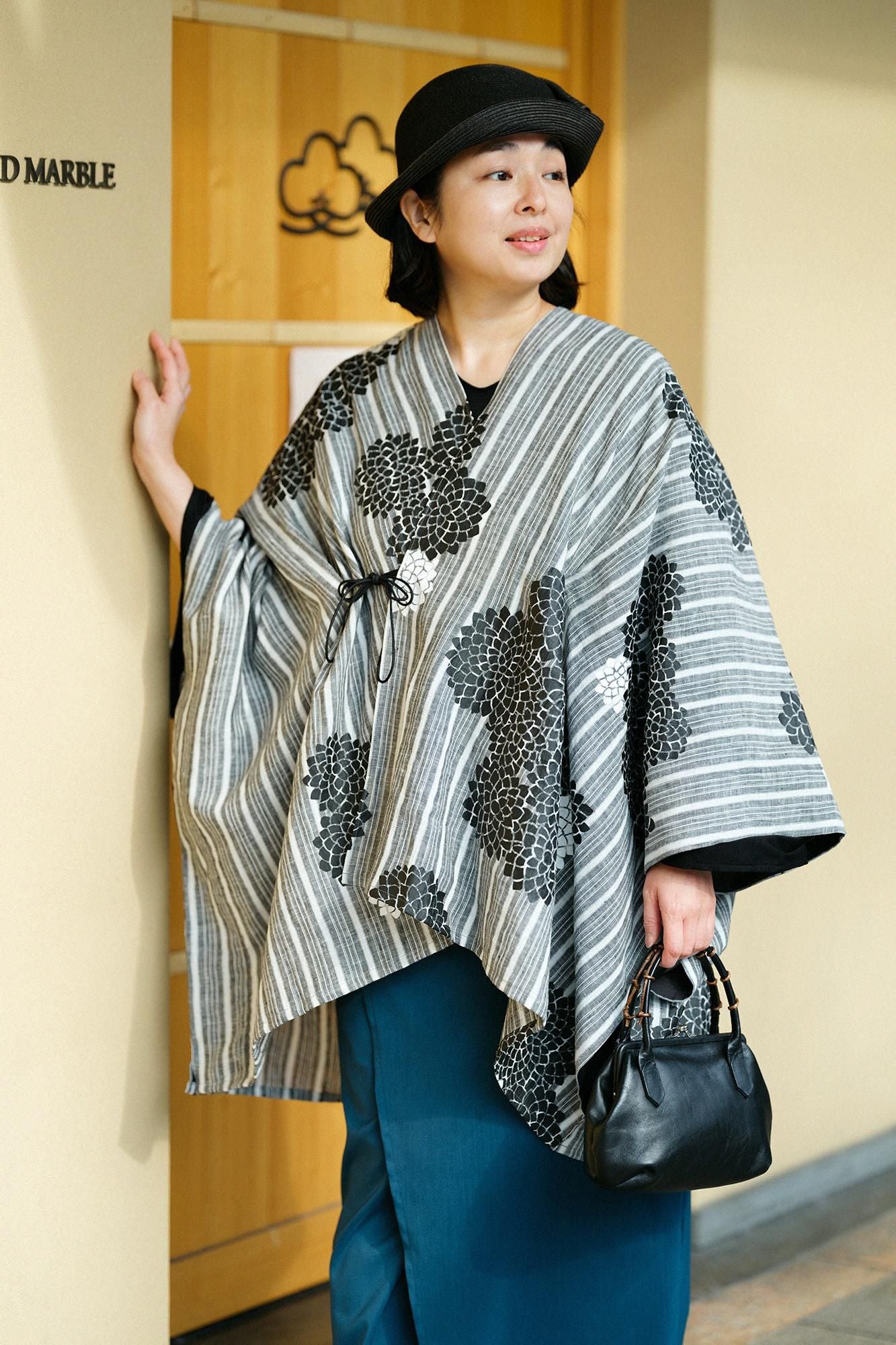 麻 如月披風斗篷/雲間菊和留白