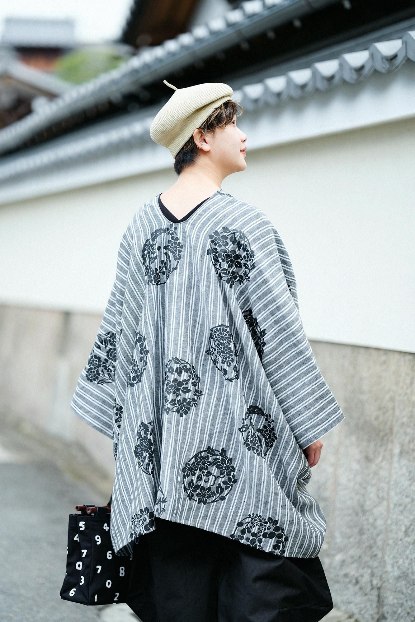 Linen Kisaragi Poncho / Harumaru Pattern Scattered and Blank