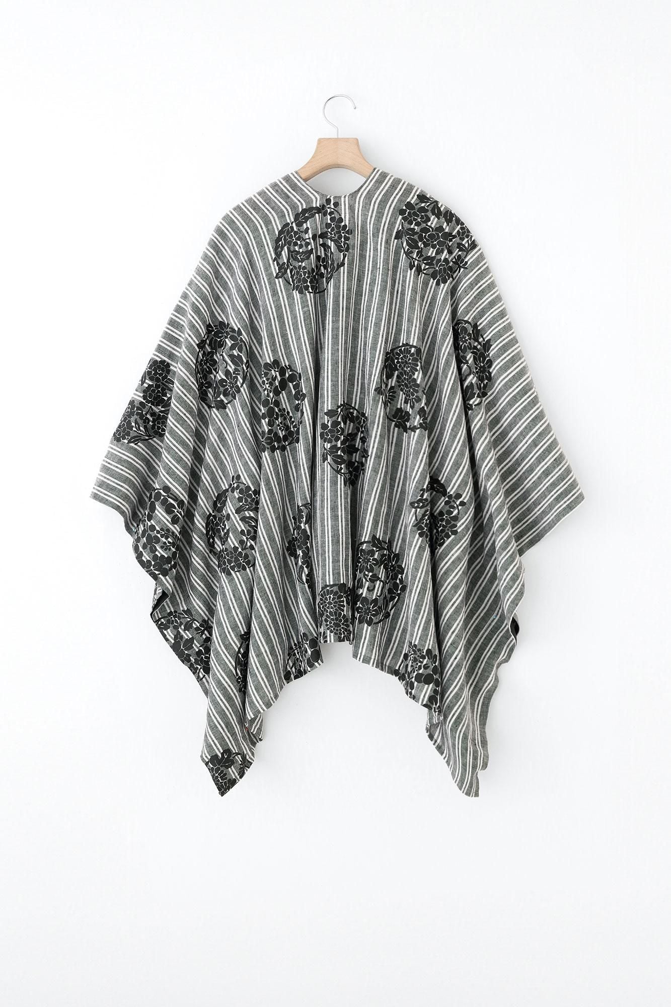 Linen Kisaragi Poncho / Harumaru Pattern Scattered and Blank