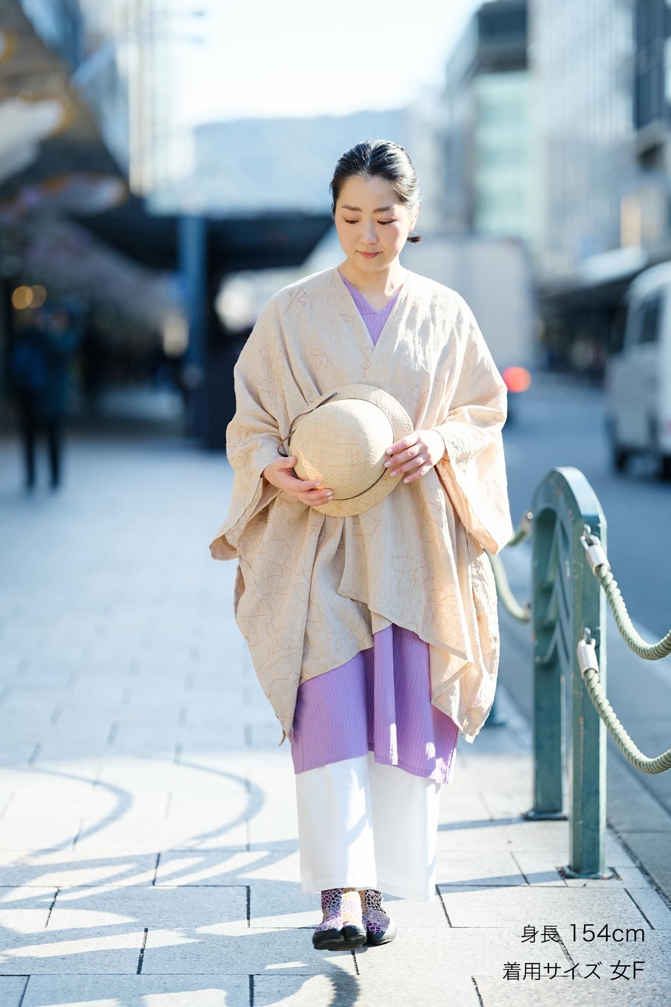 【net limited】Linen-Rayon Blend Kisaragi Poncho/Rural Woodland Swayand Blank Winter Moss Color