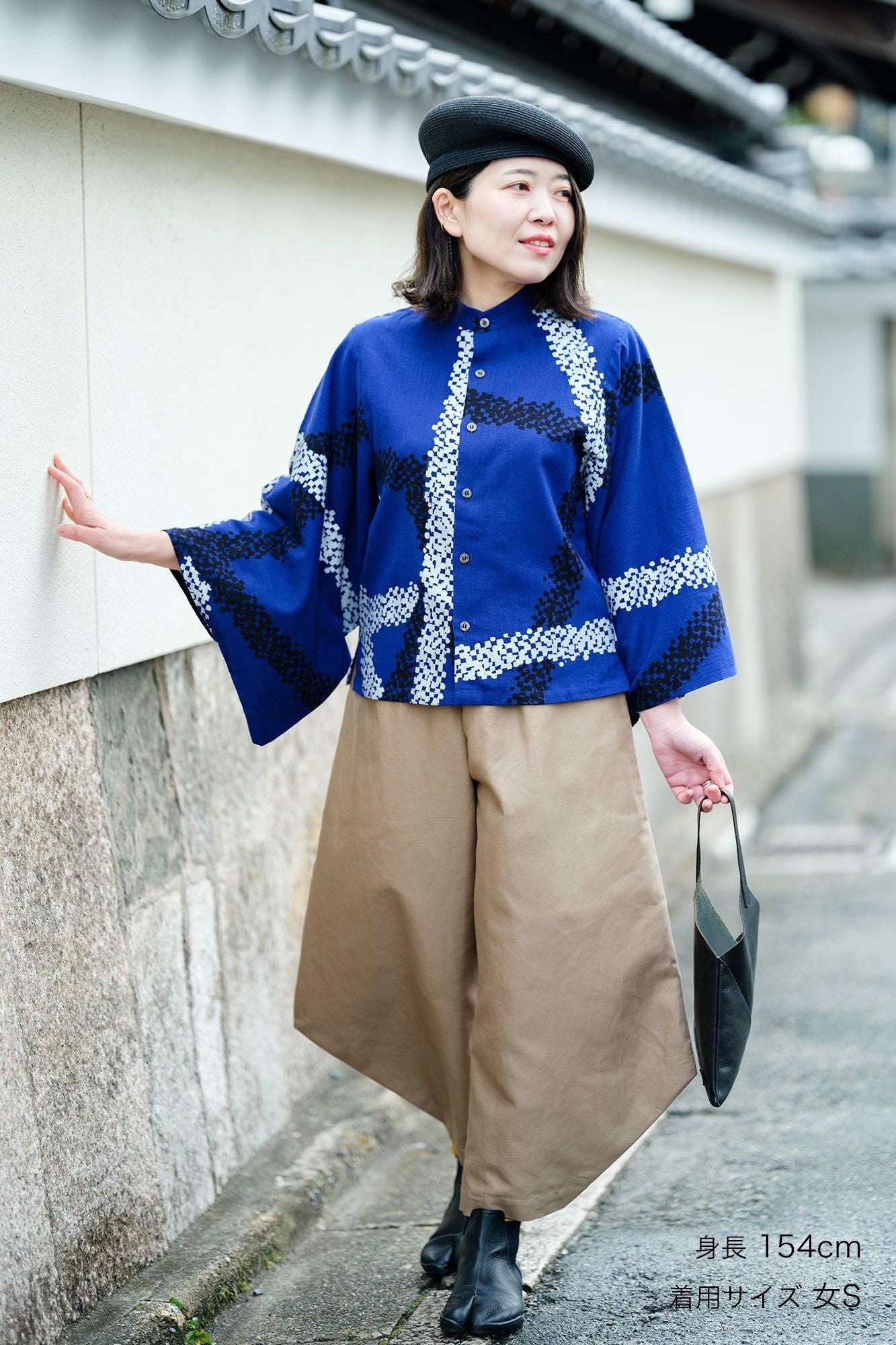 Chizimi Cotton 20/20 Kimono Sleeve Blouse / Tied-up