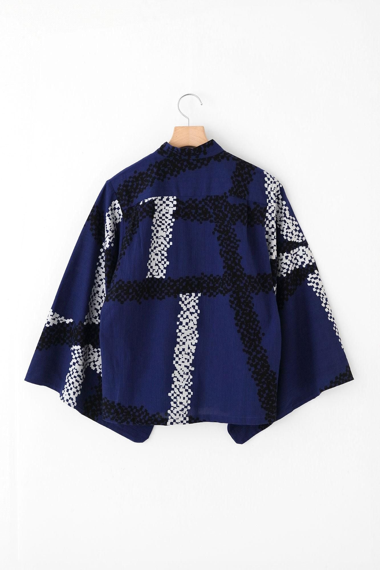 Chizimi Cotton 20/20 Kimono Sleeve Blouse / Tied-up
