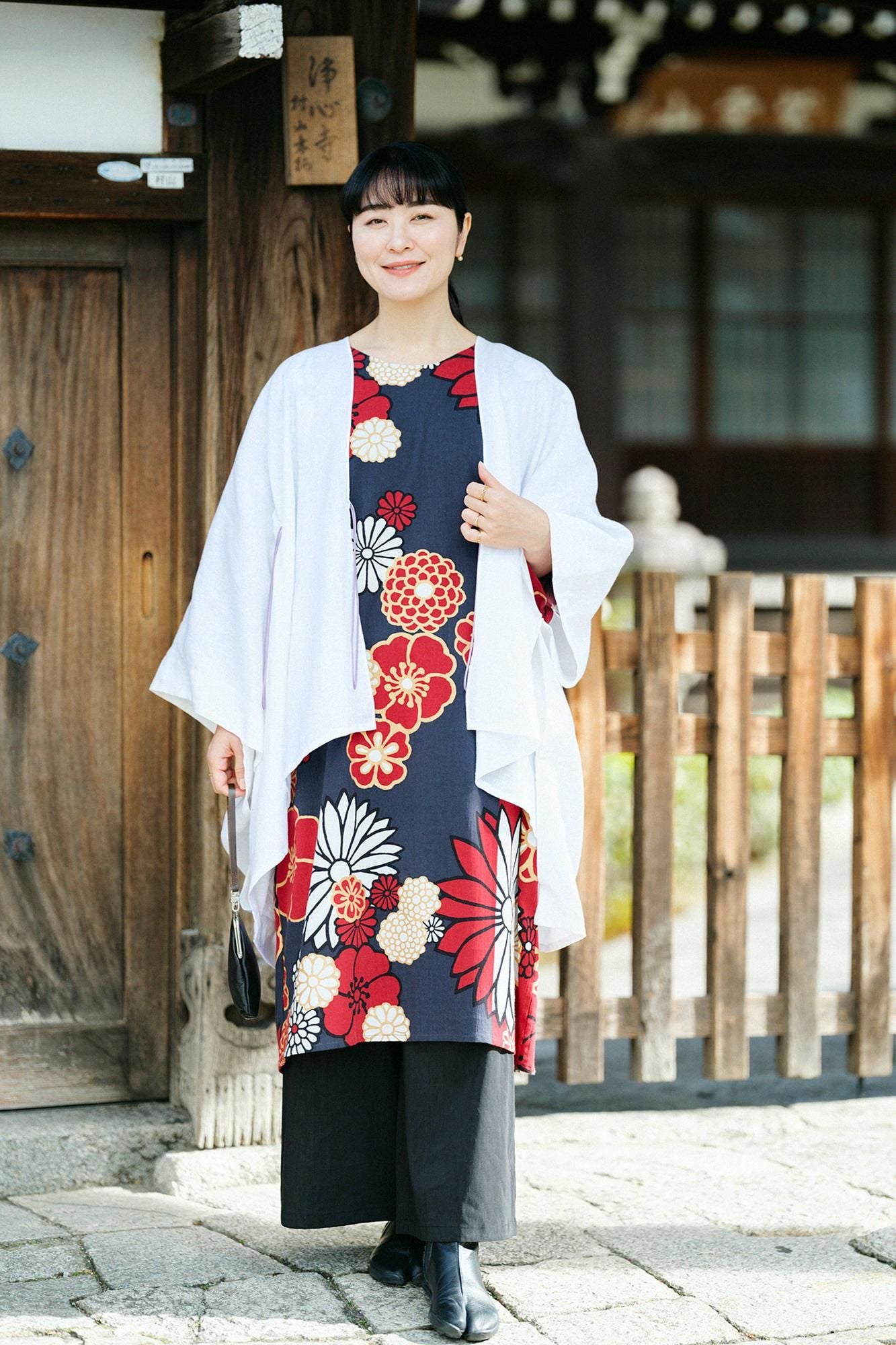 高島縮棉 20/20 圓弧袖長方形洋裝/金襴緞子