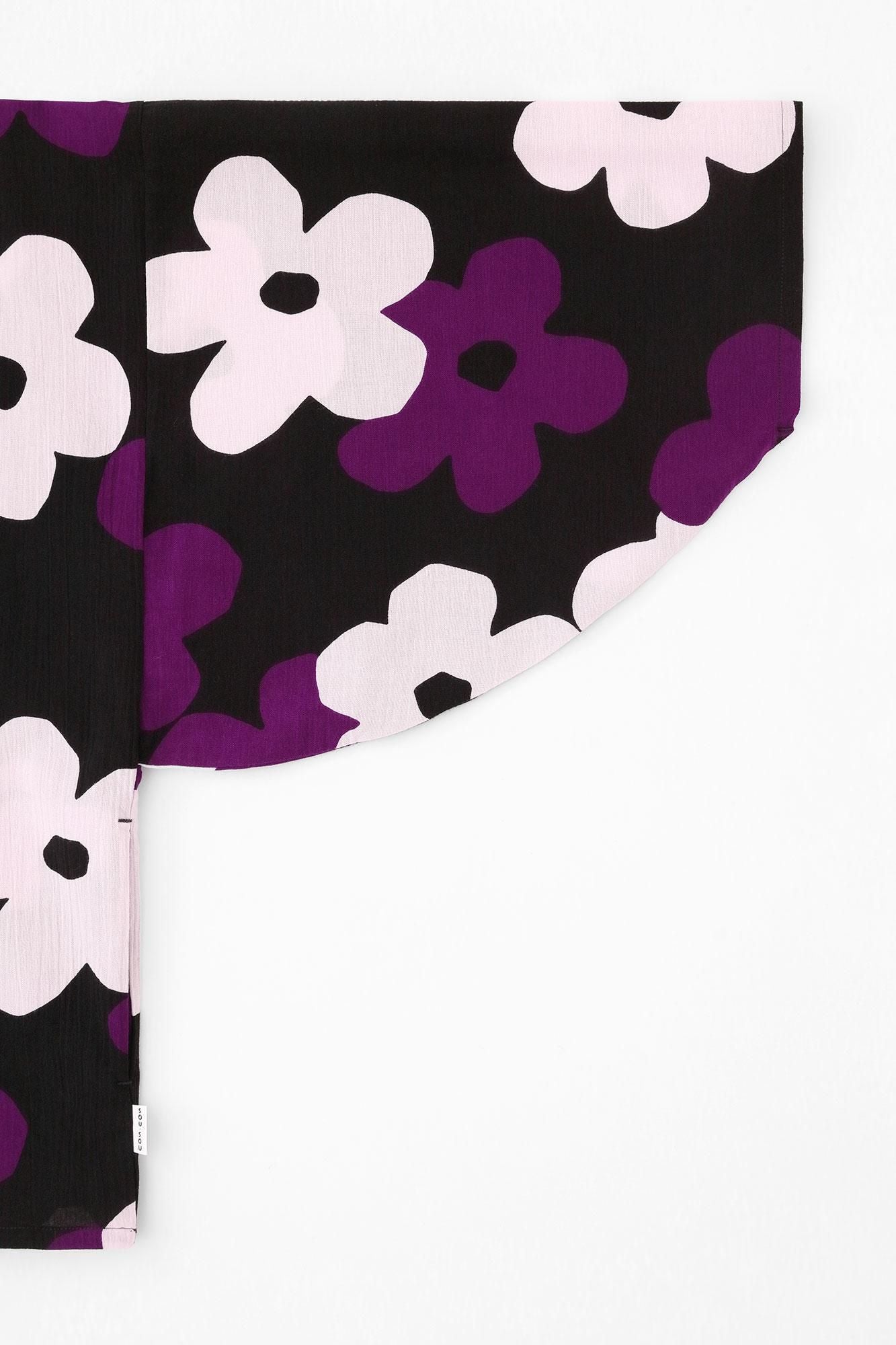 Chizimi Cotton 20/20 Naginata Square Top / Layered-flowers Black Purple