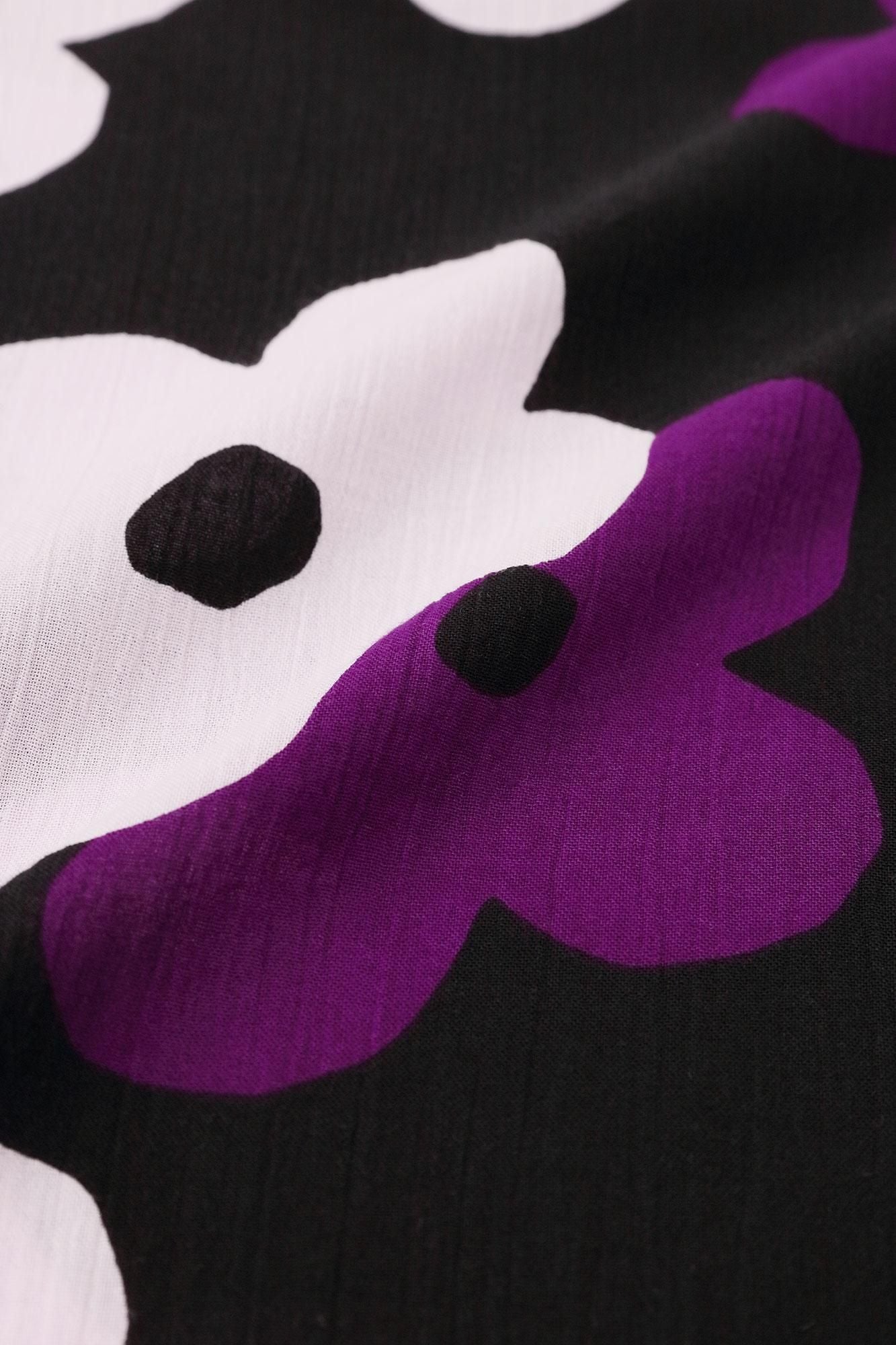 Chizimi Cotton 20/20 Naginata Square Top / Layered-flowers Black Purple