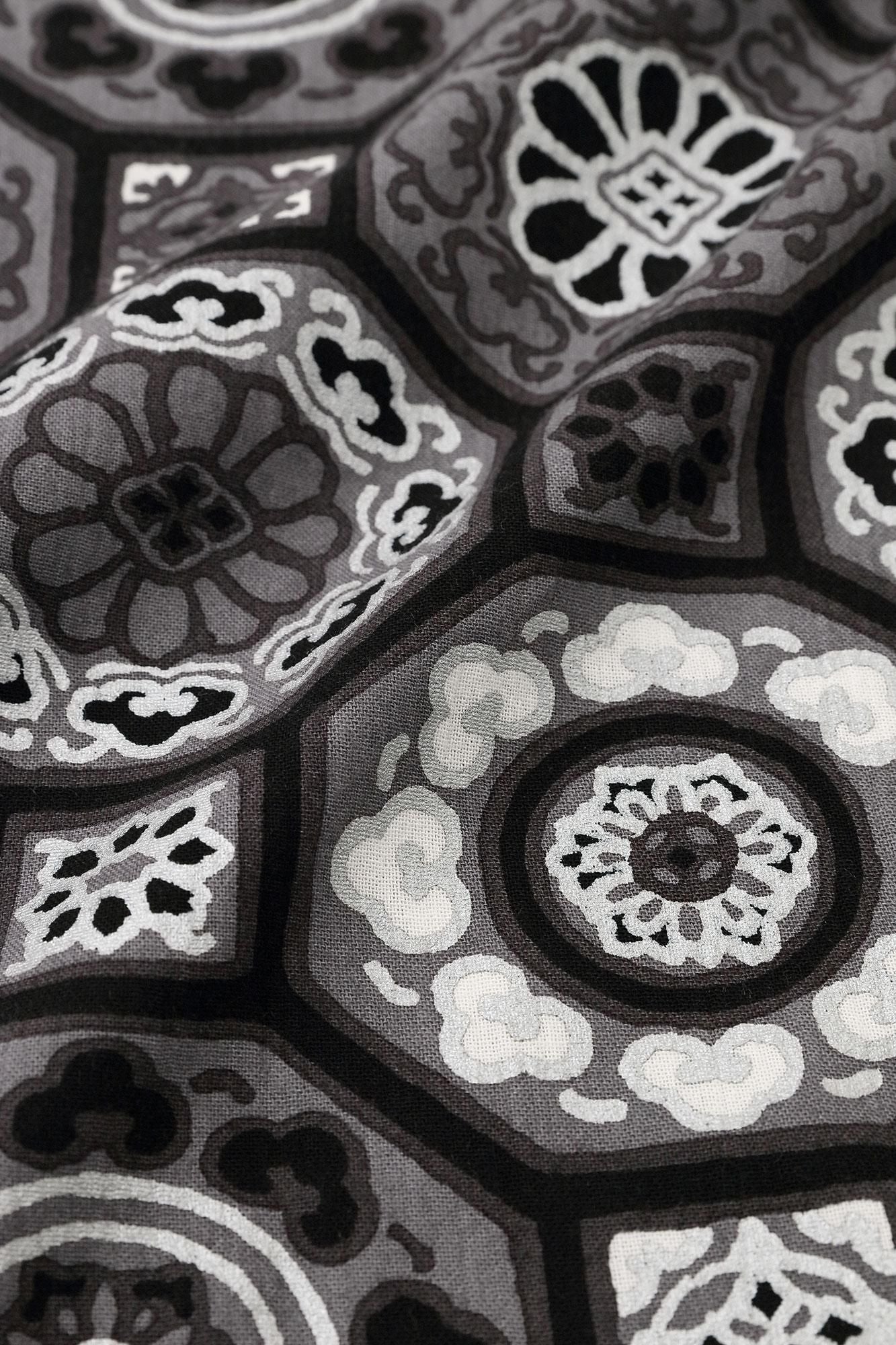 高島縮棉 20/20圓弧袖長版襯衫/華麗 黑色