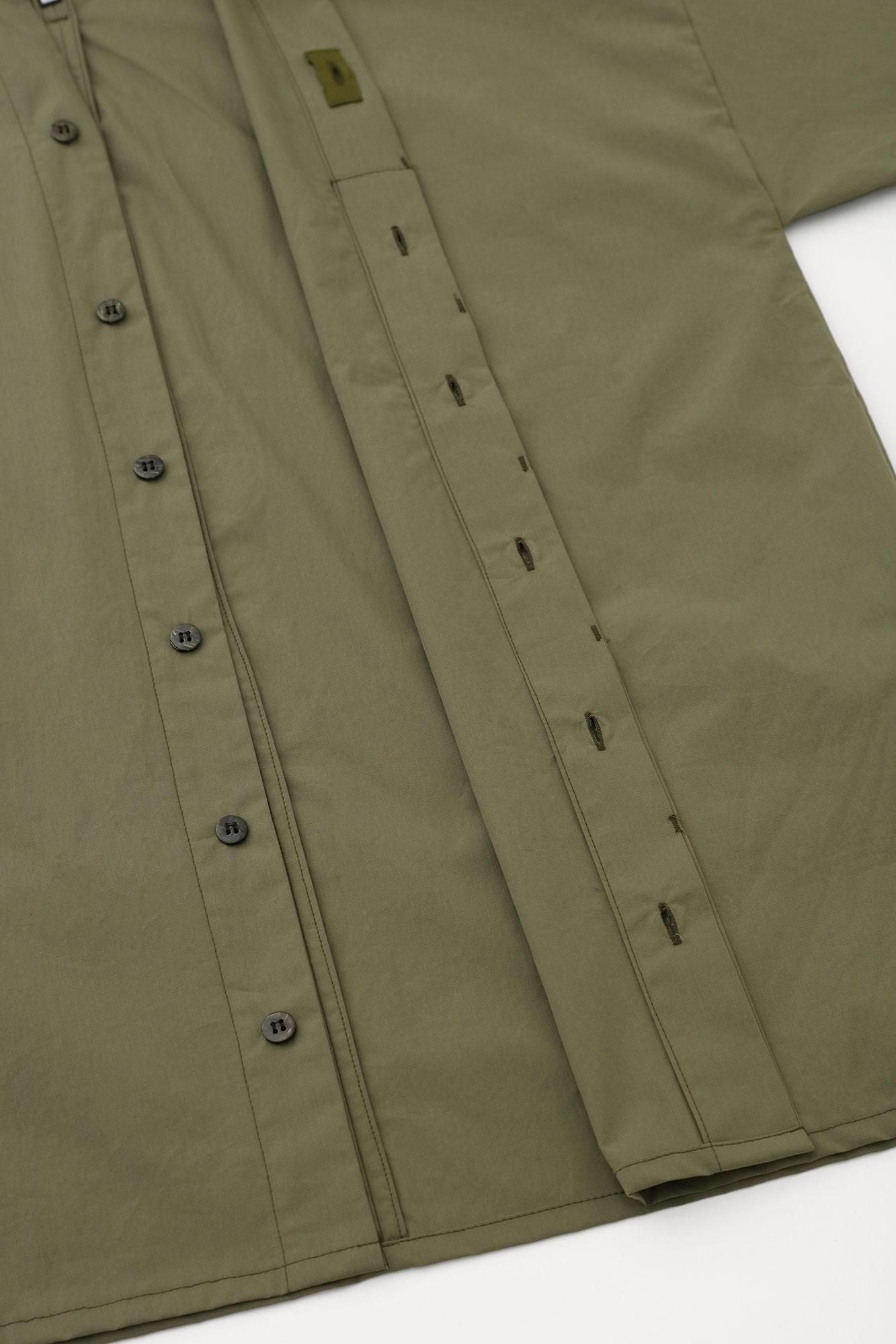 タイプライタークロス 立衿(たちえり) 筒袖襯衣(つつそでしんい)/鶸茶(ひわちゃ)