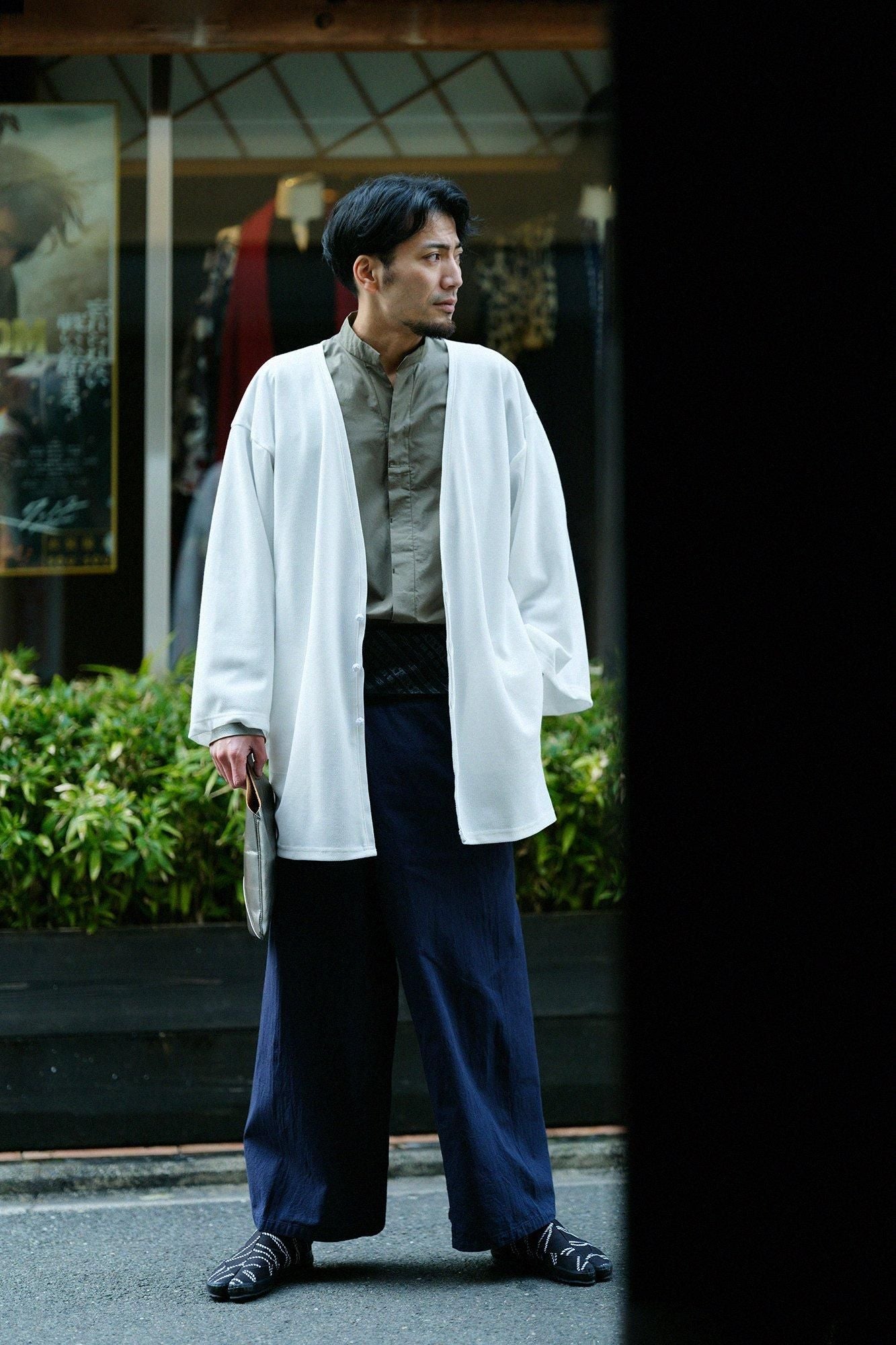 タイプライタークロス 立衿(たちえり) 筒袖襯衣(つつそでしんい)/鶸茶(ひわちゃ)