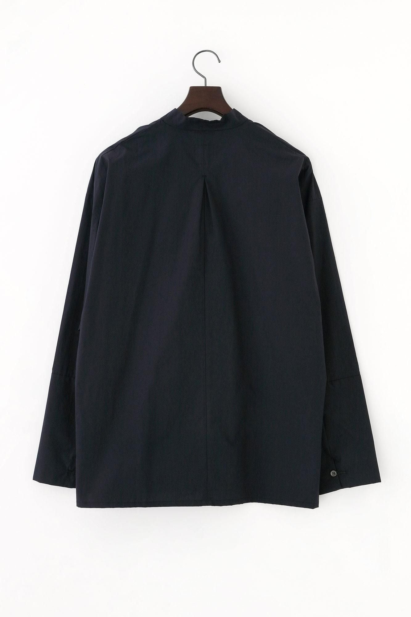 棉布立領筒形袖襯衫/暗藍色