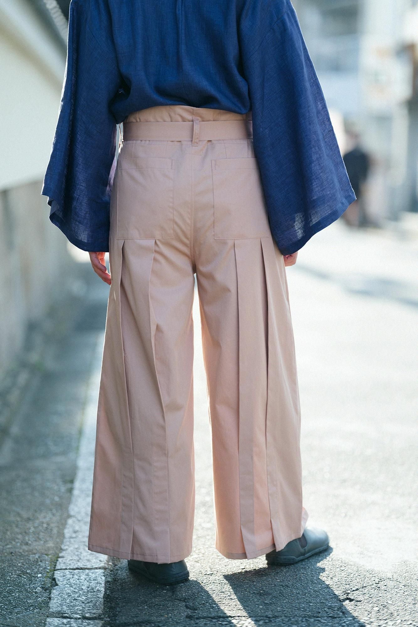 梳毛 袴形褲 附裡襯/橙粉色